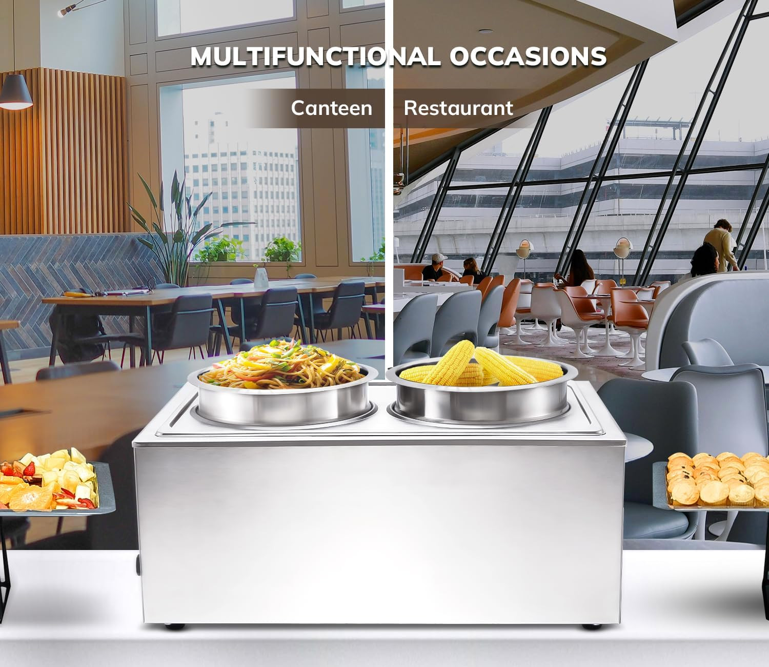 Food Warmer Commercial Grade Stainless Steel Bain Marie Easy to Clean Steam Tabl