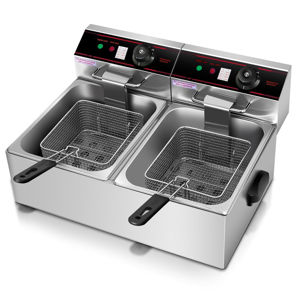 Costway 3400W Electric Countertop Deep Fryer Dual Tank Steel Commercial