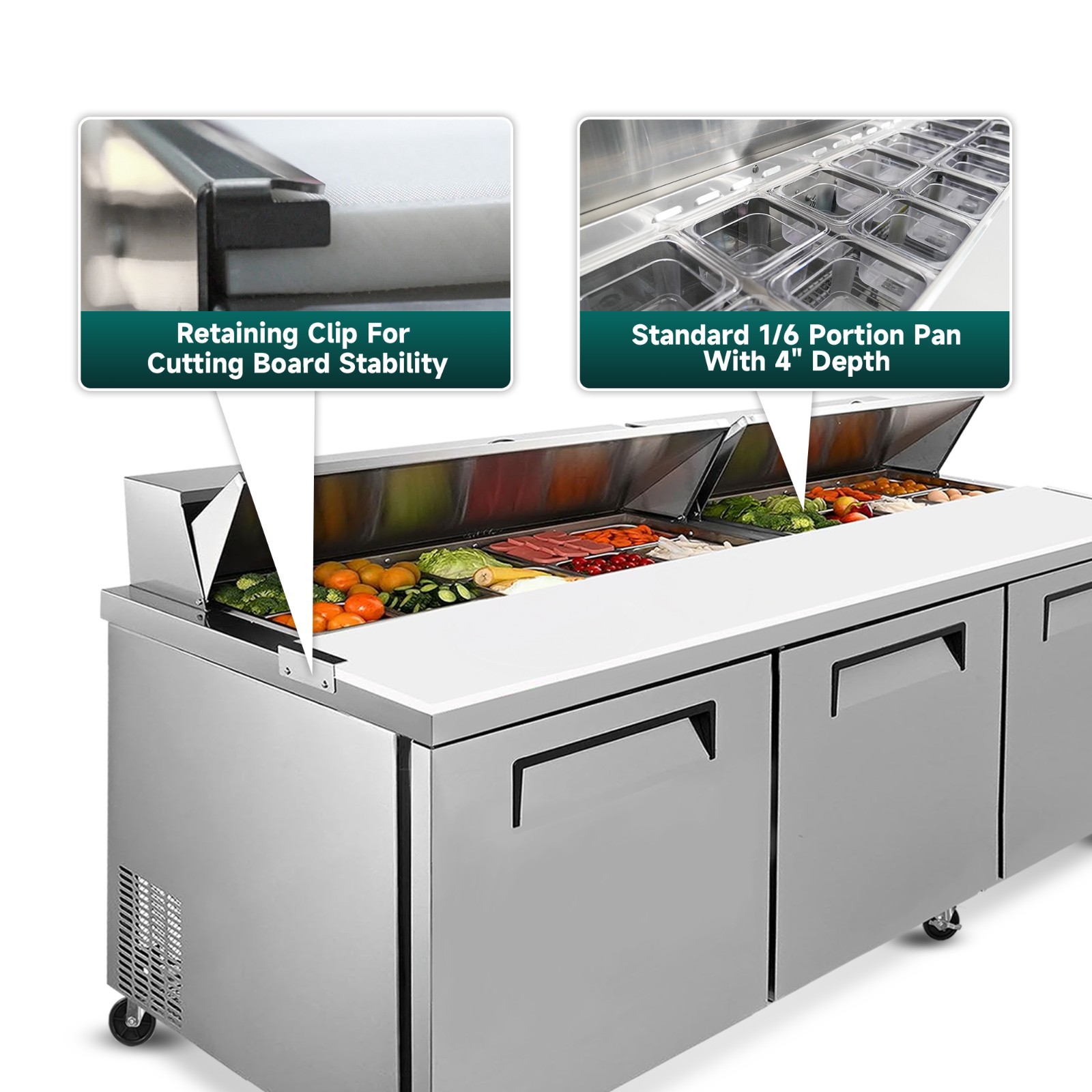 72″ Commercial Sandwich Prep Table Refrigerator Digital Control Included