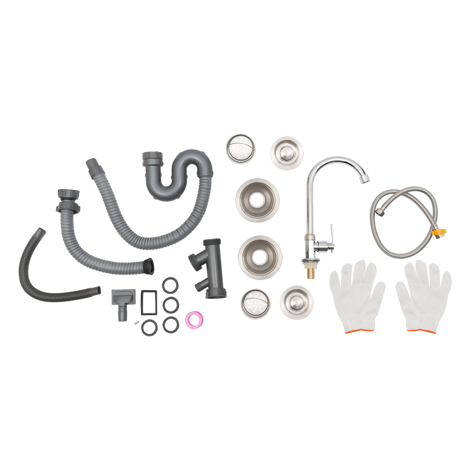 Commercial Stainless Restaurant Kitchen Sink Faucet + Drainboad Set Double Bowl