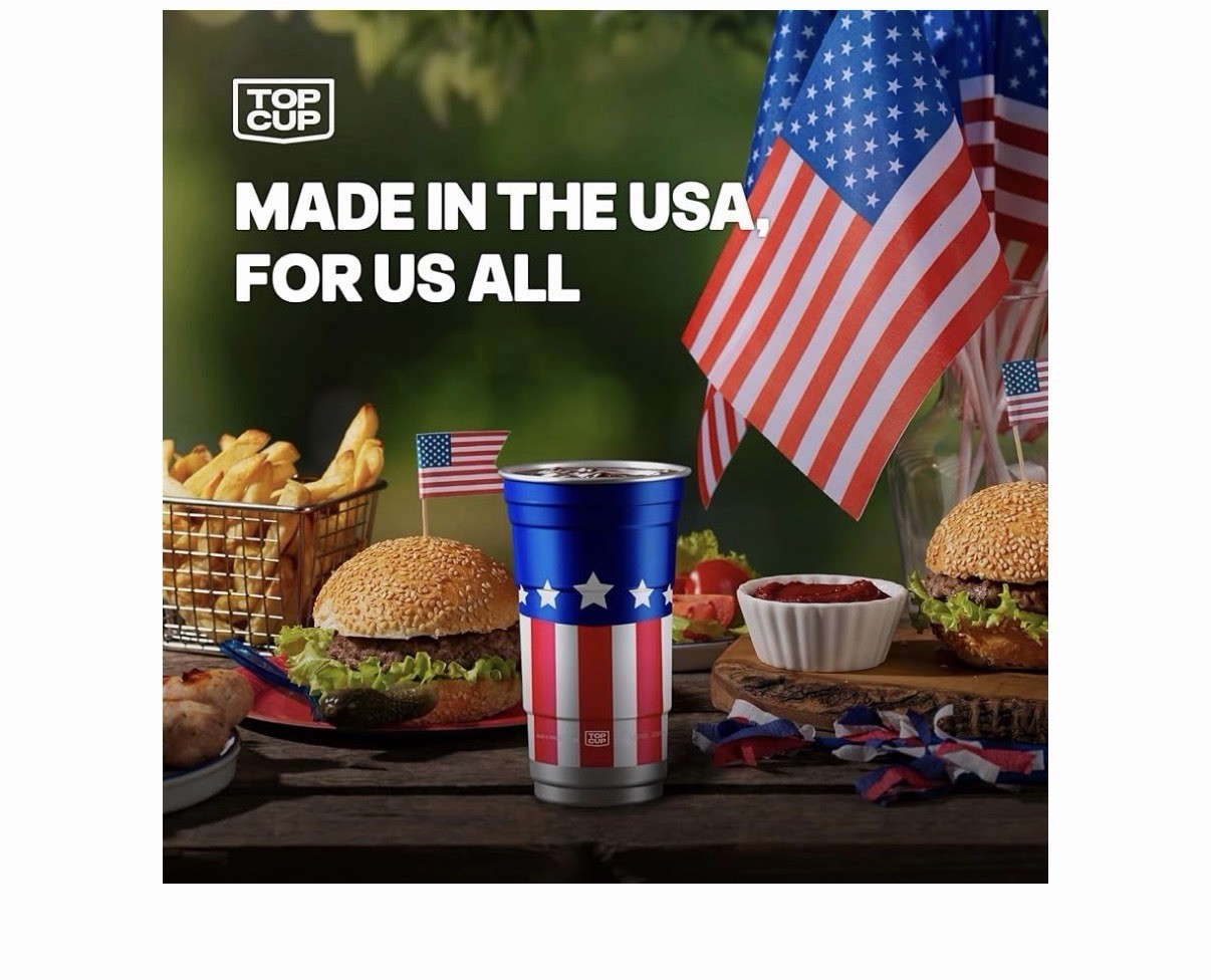 Top Cup All-American Reusable Aluminum Cup Red White Blue Round