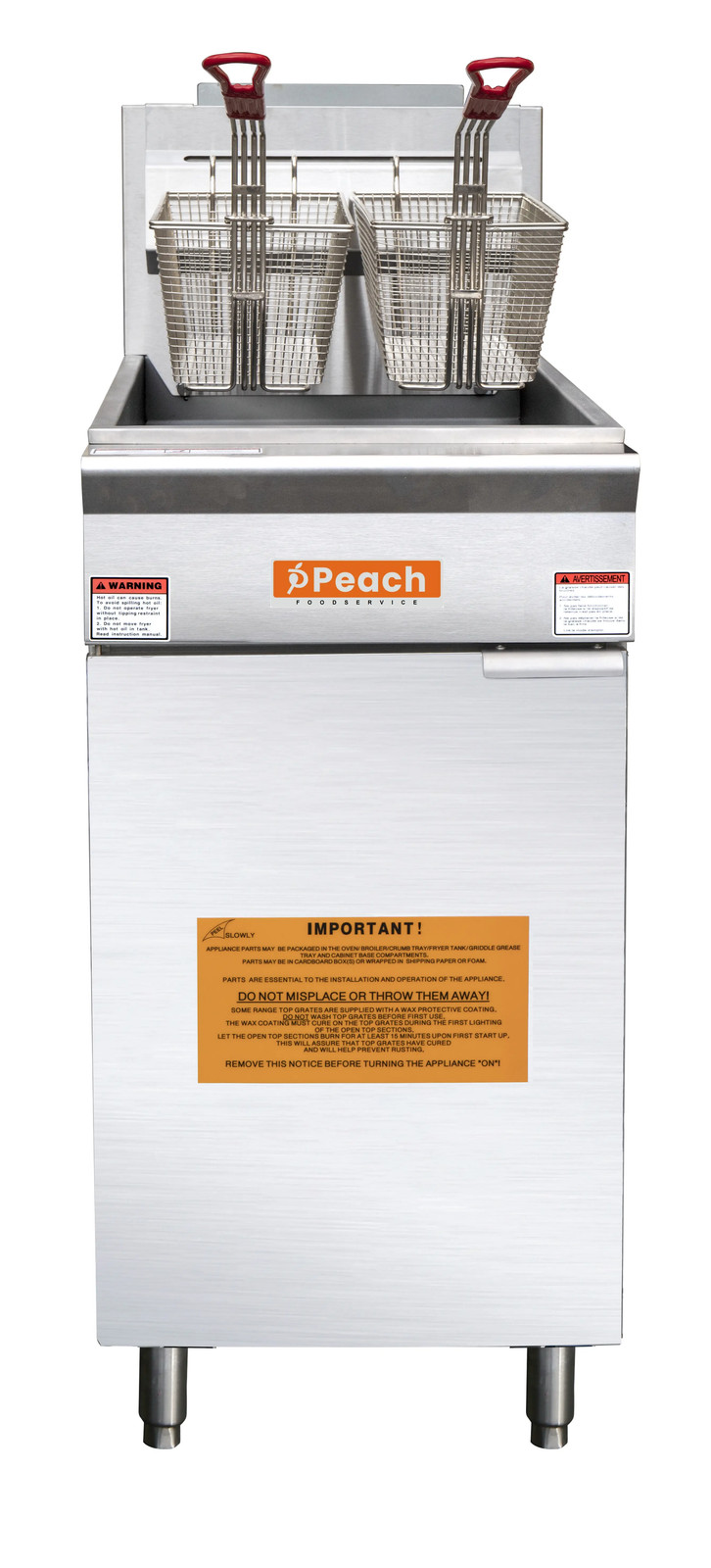 Peach Foodservice PF-40-NG 40 Lbs. Natural Gas Fryer w/ 2 Baskets – 90k BTU