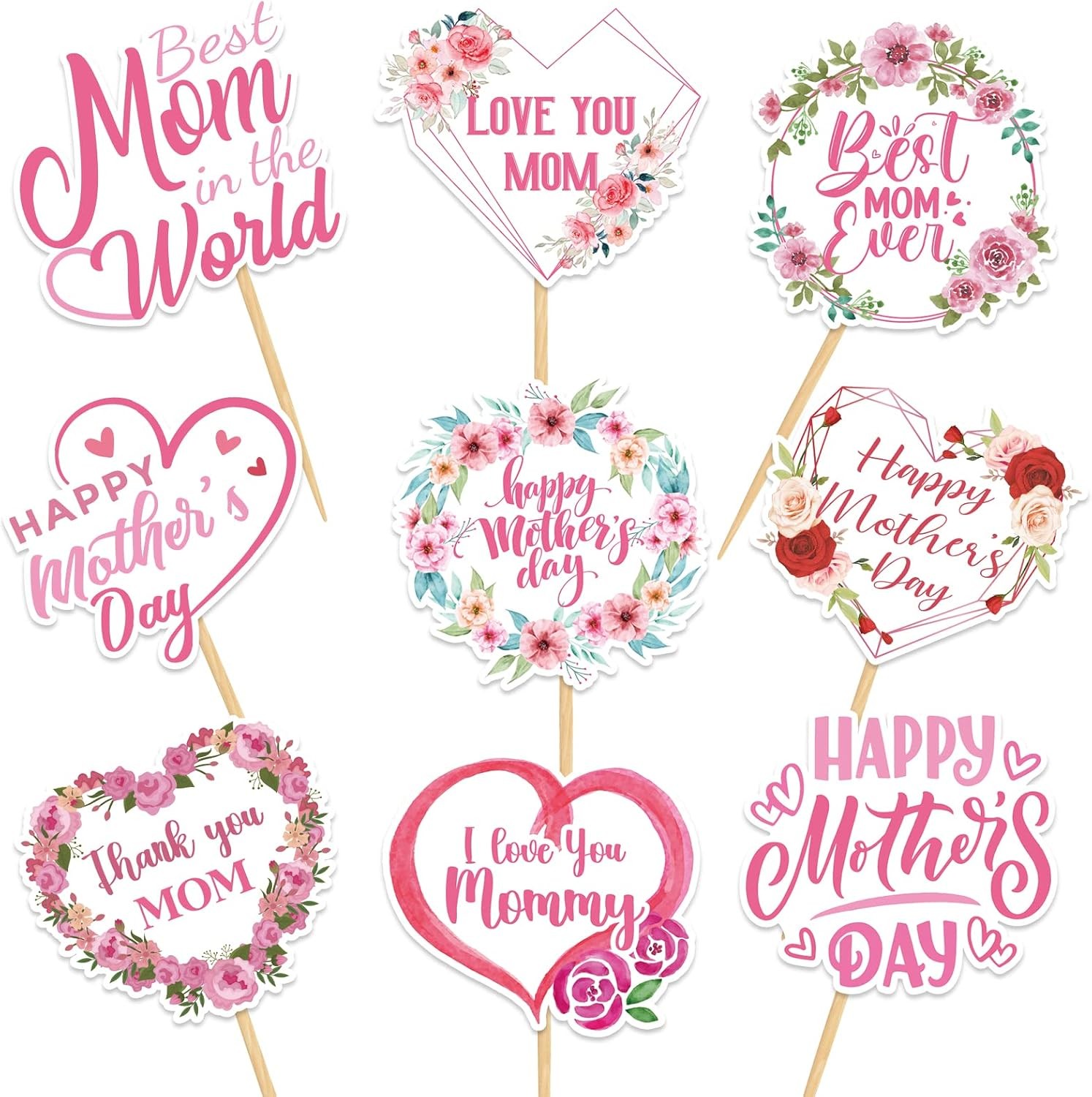 144PCS Mother’s Day Cupcake Toppers Toothpicks – Happy Mom Day Cocktail