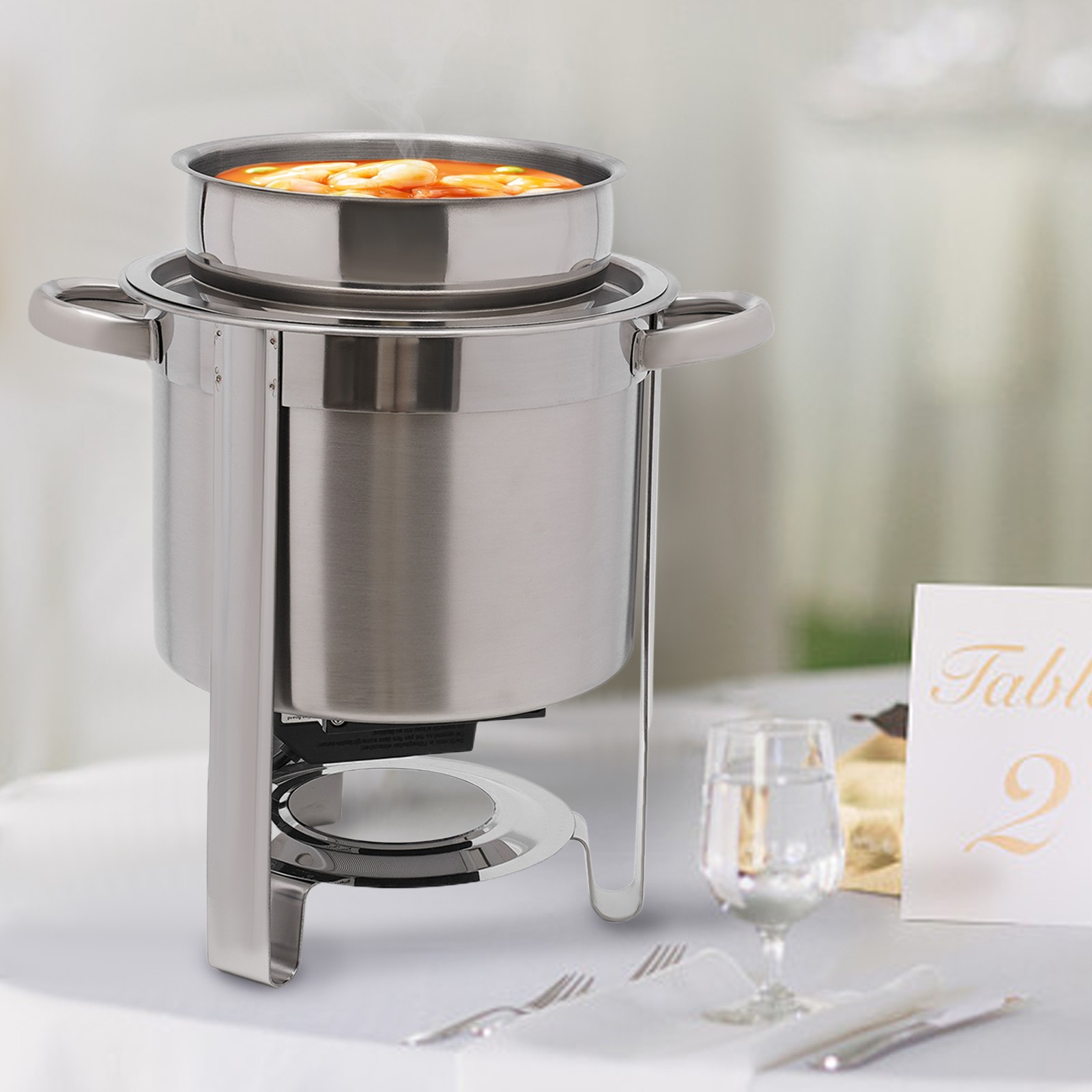 4.23 QT Round Food Chafer Catering Chafing Dish, Stainless Steel Deep Soup Pot