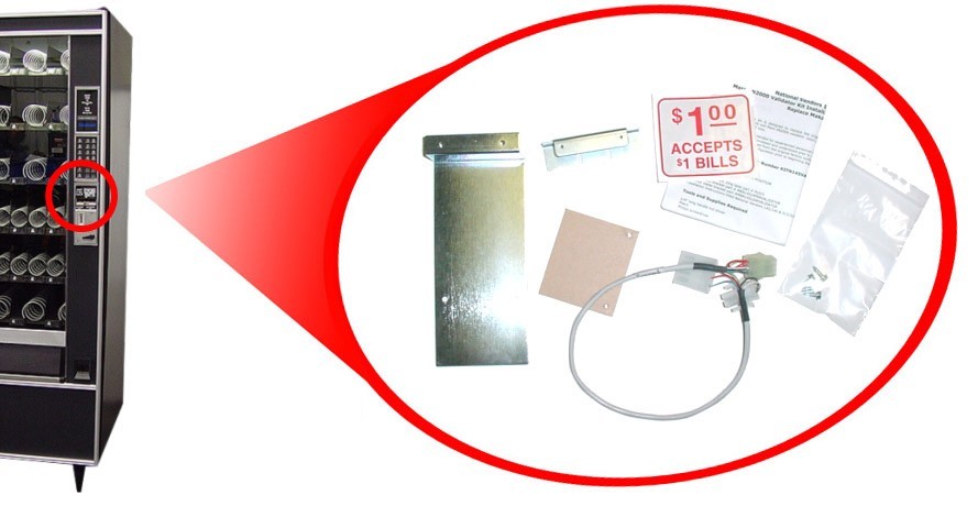 National Vendors 145 and 146 snack machine upgrade kit with Mars validator – $1