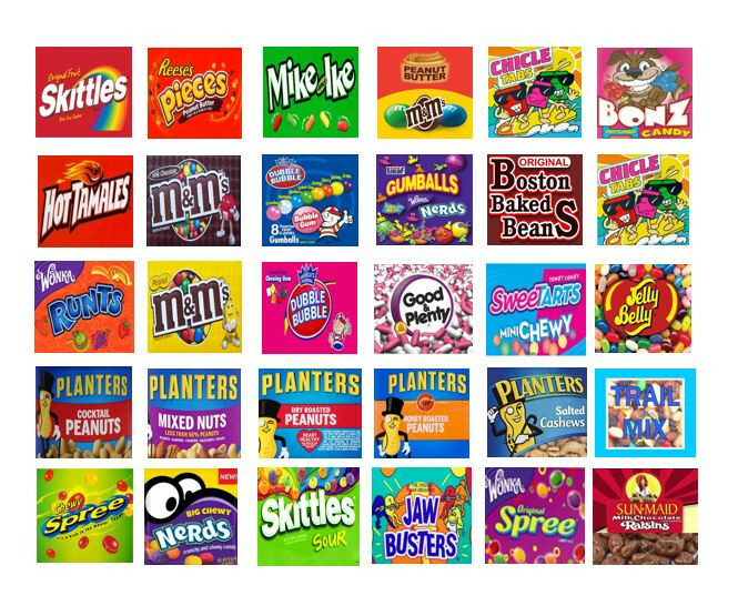 12 Laminated CARDS 2.5 x 2.5 Vending Candy Machine Labels (non adhesive)