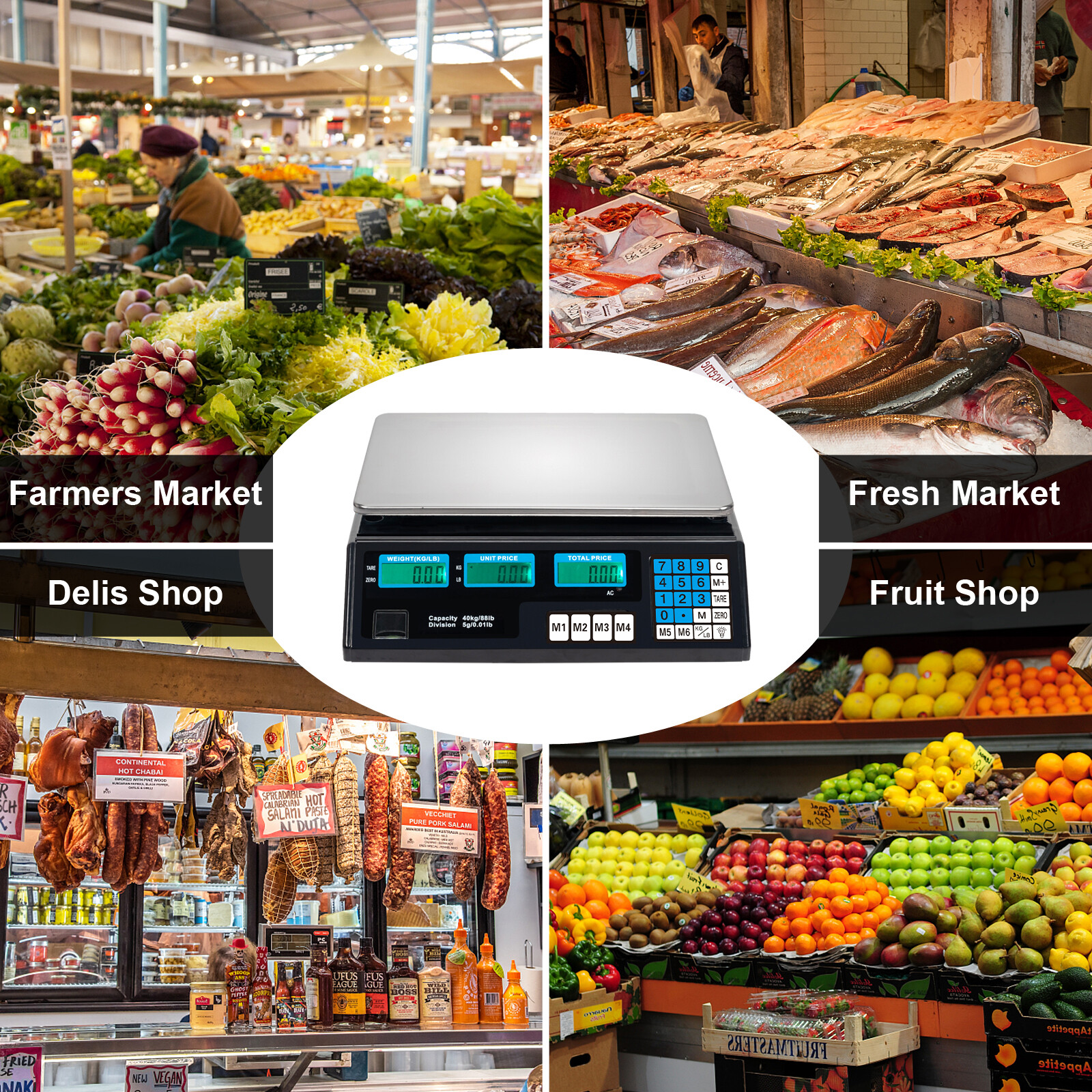 88.2lbs 40kg Digital Weight Price Computing Scale for Food Meat Market Store NEW