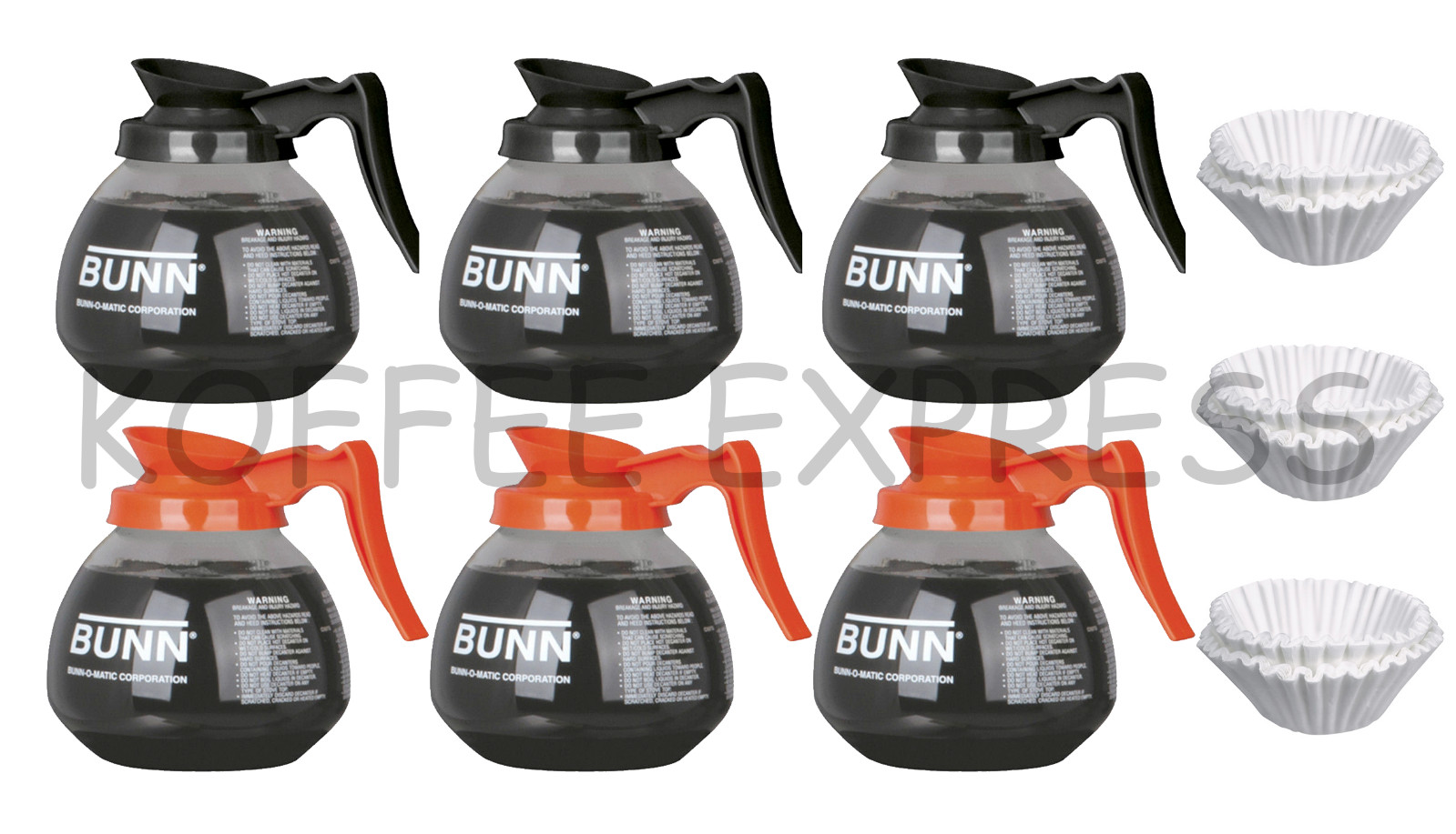 BUNN 64 oz. Coffee Pots 3 REGULAR AND 3 DECAF & 300 FREE CF12 FILTERS