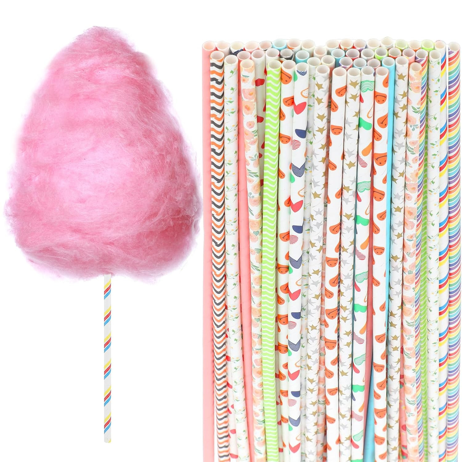 50 PCS Cotton Candy Cones 13.77 Inch Cotton Candy Sticks Random Colorful Cotton