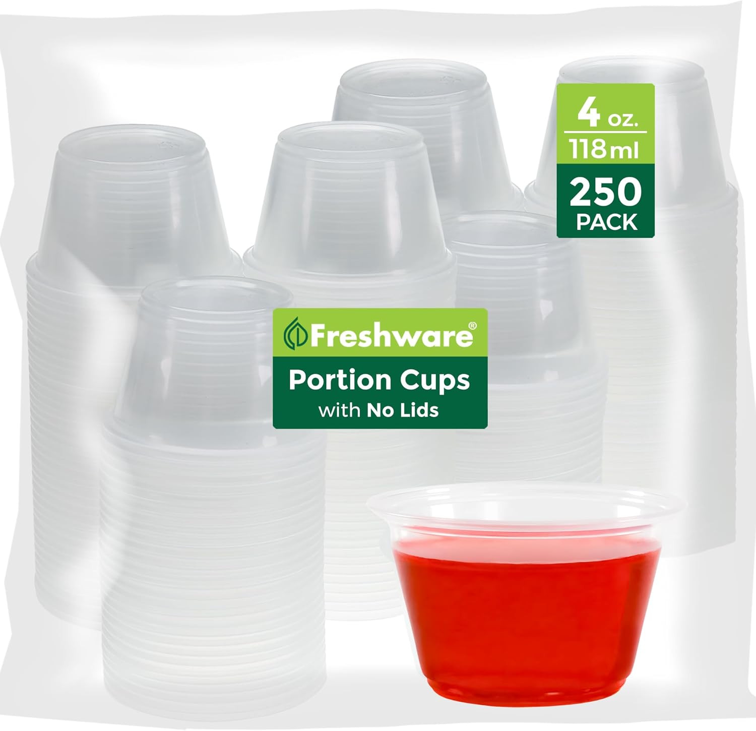 Freshware Plastic Portion Cups (No Lids) [4 Ounce, 250 Count] Disposable Plastic