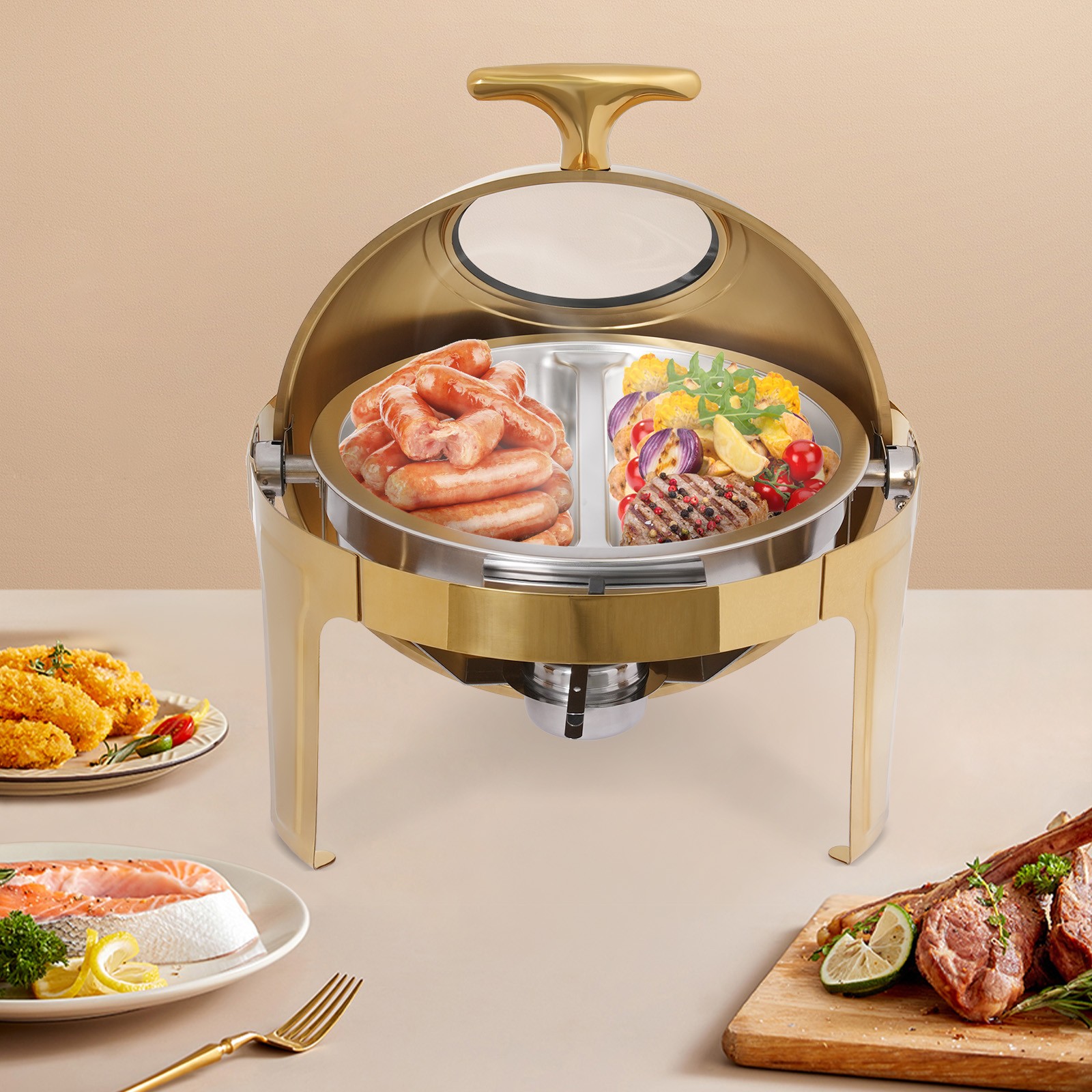 8L/8.45qt Round Chafing Dish Stainless Steel Chafer Buffet Catering Warmer Set~