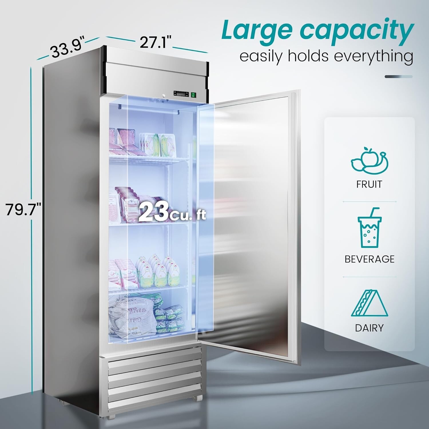 New Commercial Reach-In Refrigerator Solid Door Stainless Steel ETL 27″x29″x83″