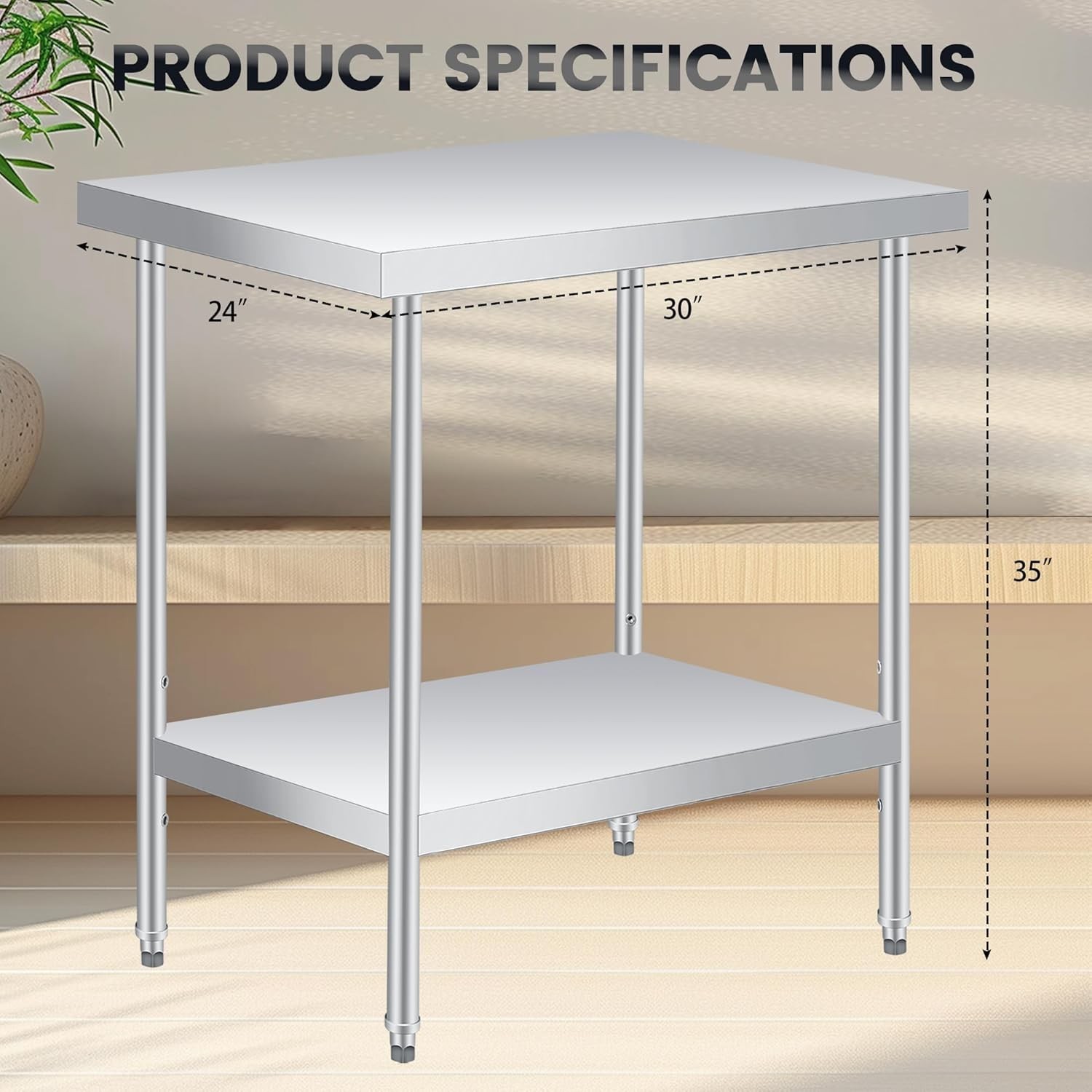 Stainless Steel NSF Commercial Kitchen Work Food Prep Table 12/14/18/24/30 In