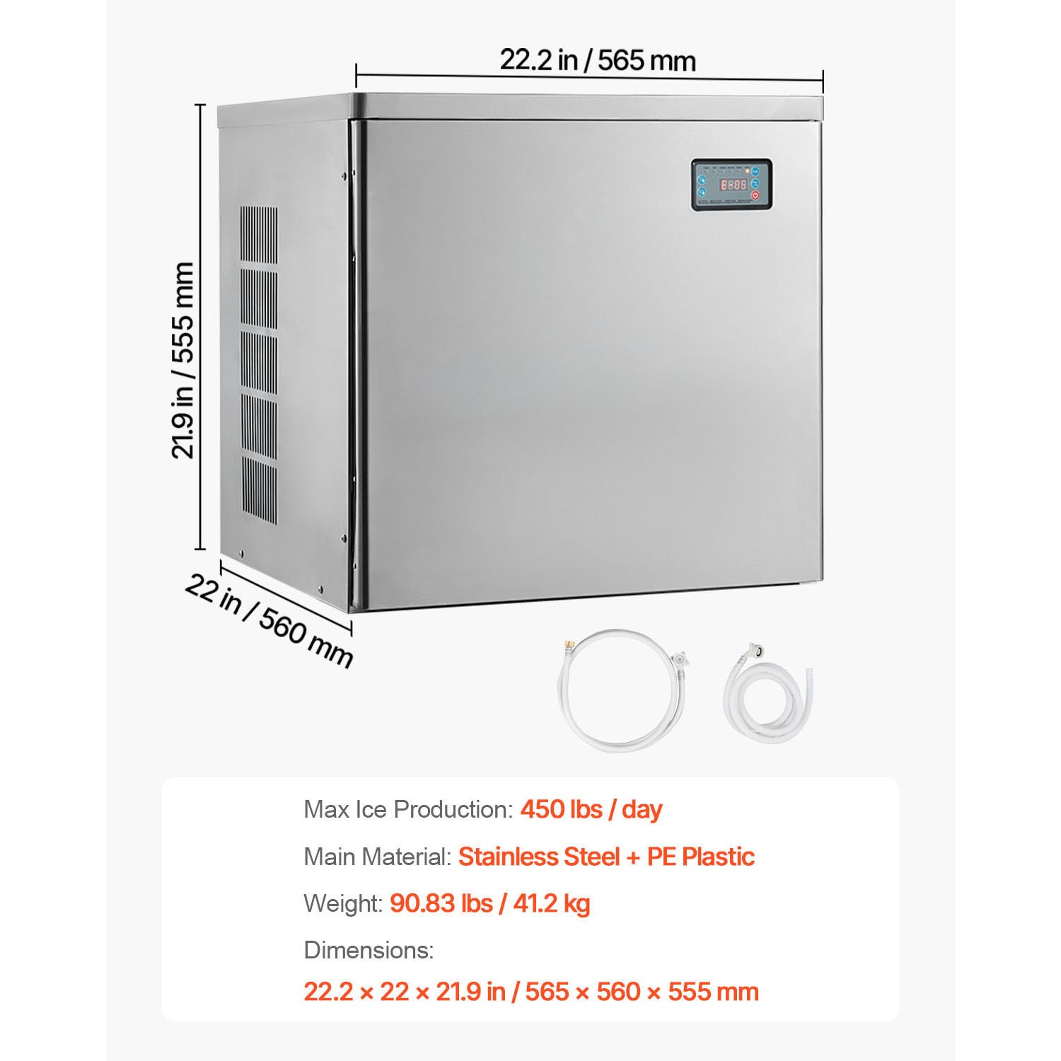 Uimoso Commercial Ice Maker Machine – 450 lbs/Day with Self-Cleaning Function