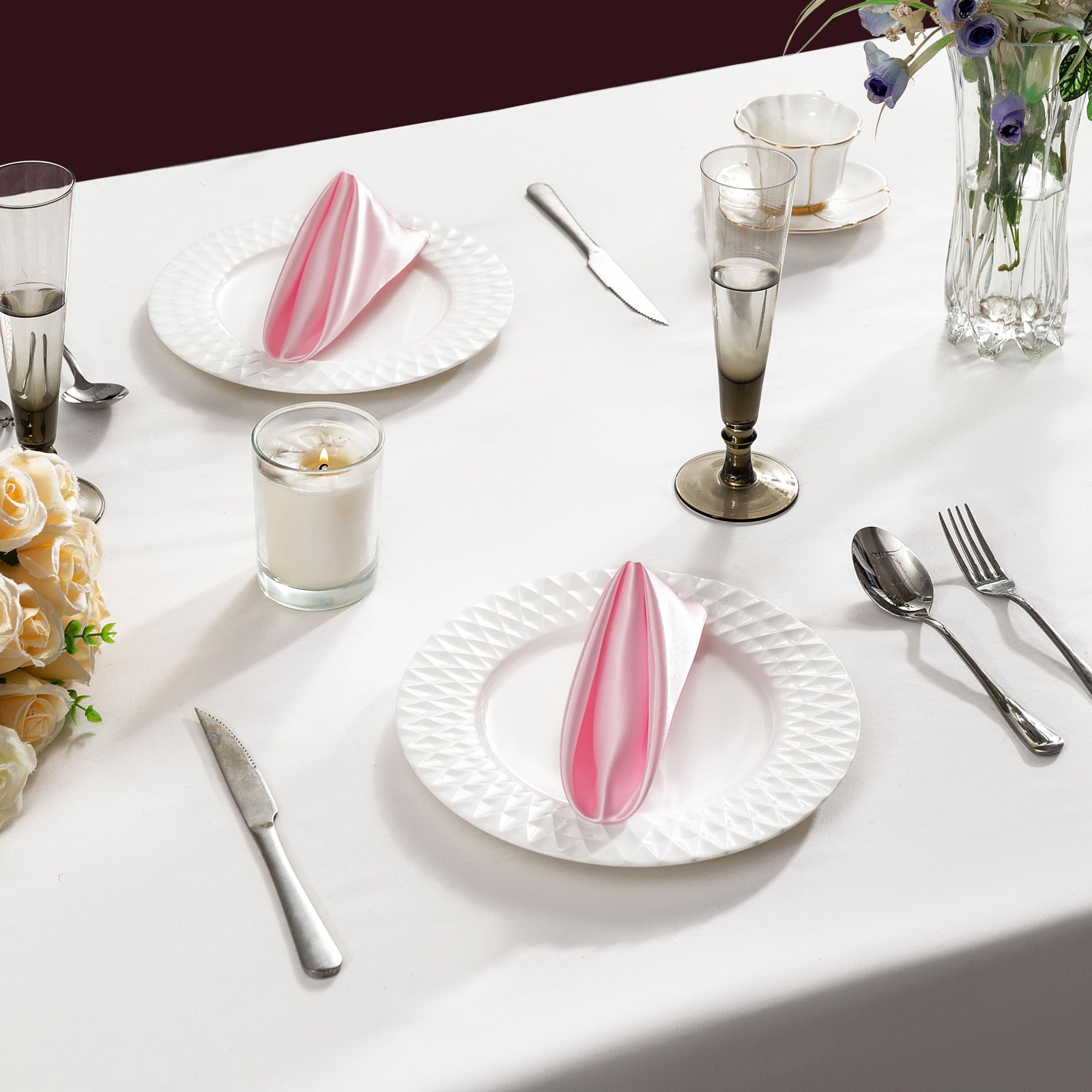 Counfeisly 36 Pack Square Satin Dinner Napkins 16X16 Inches Silky Soft Smooth