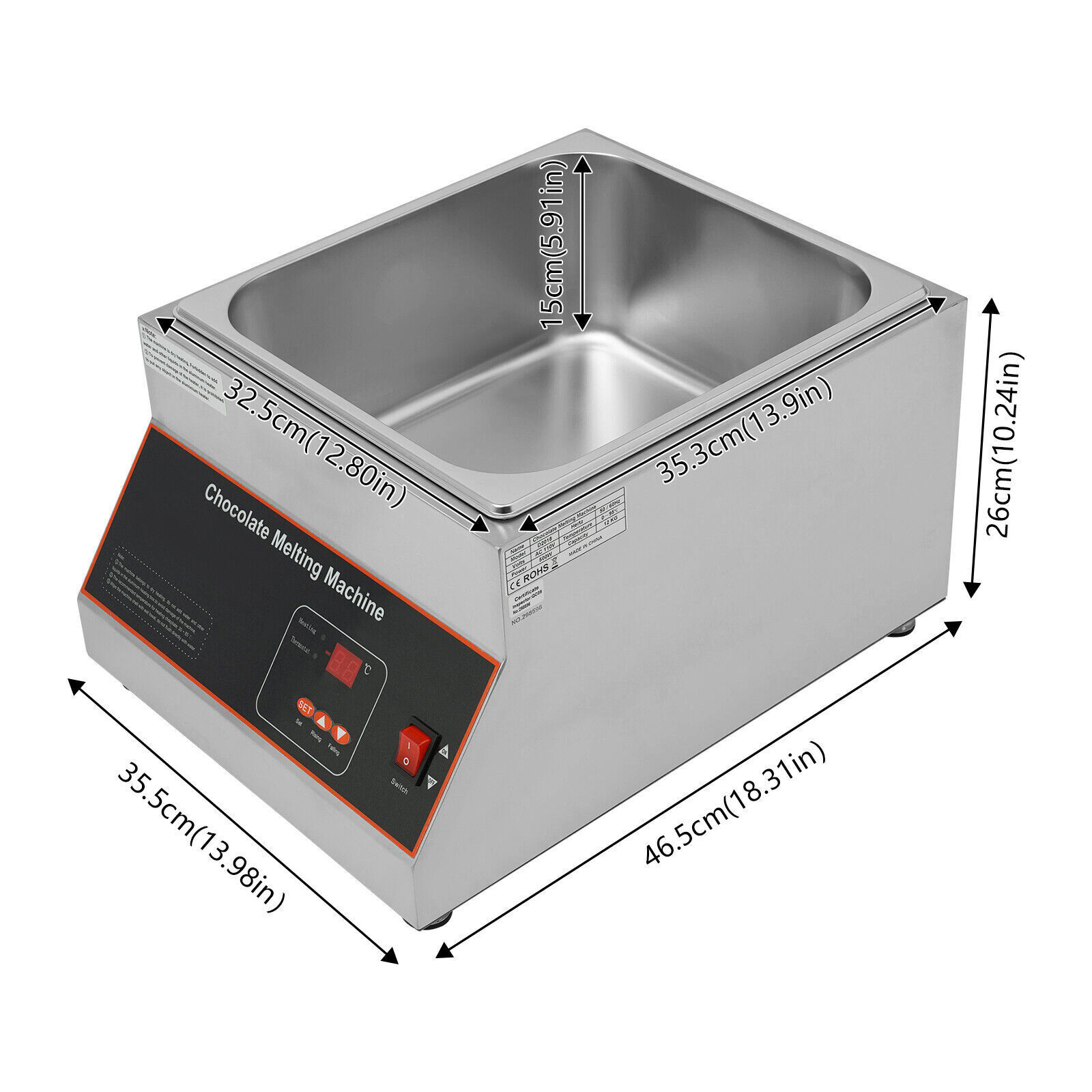 Electric Chocolate Tempering Machine Melter Melting Machine 1 Melting Pot 12kg