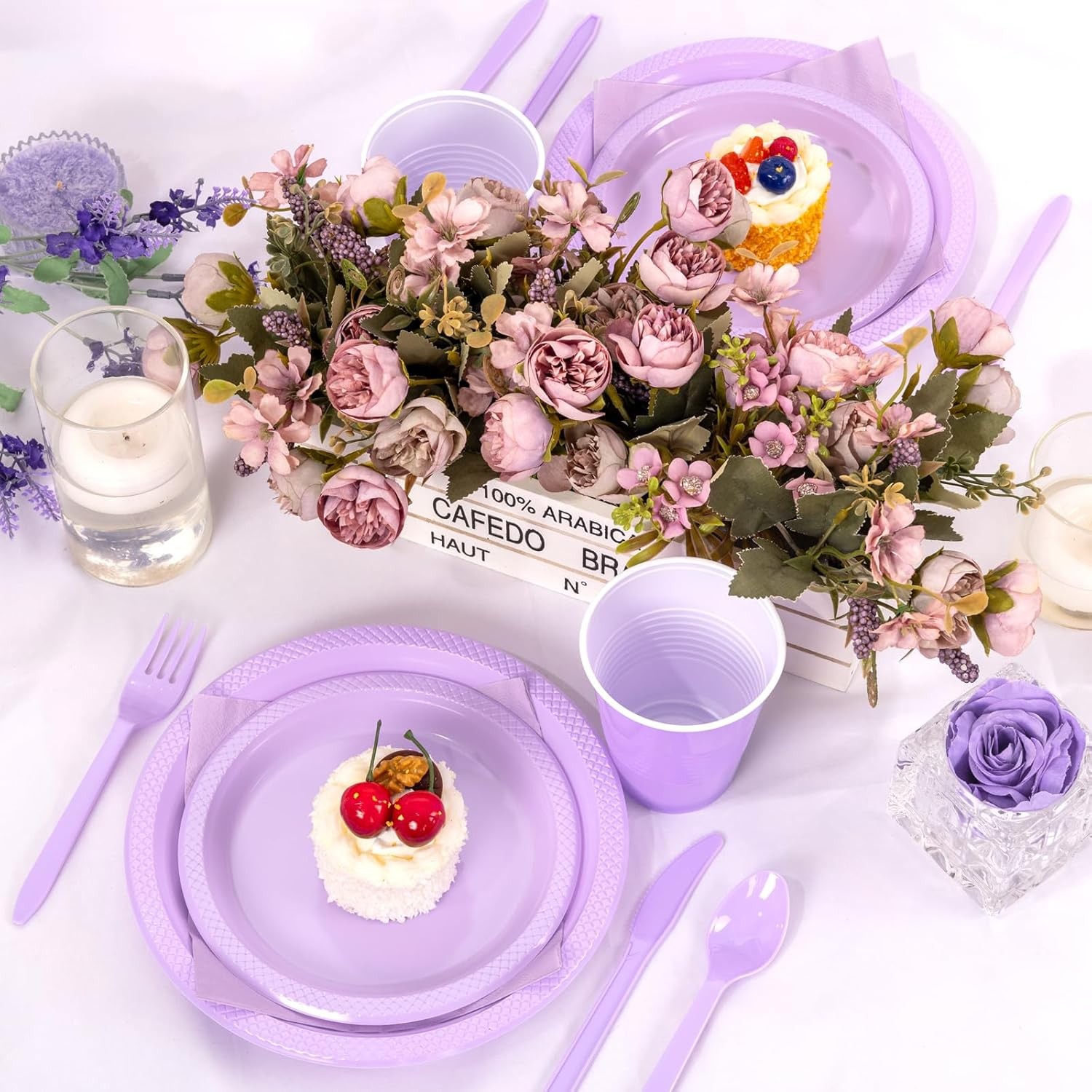 210Pcs Lavender Plates,Light Purple Plastic Dinnerware Set,Party Supplies