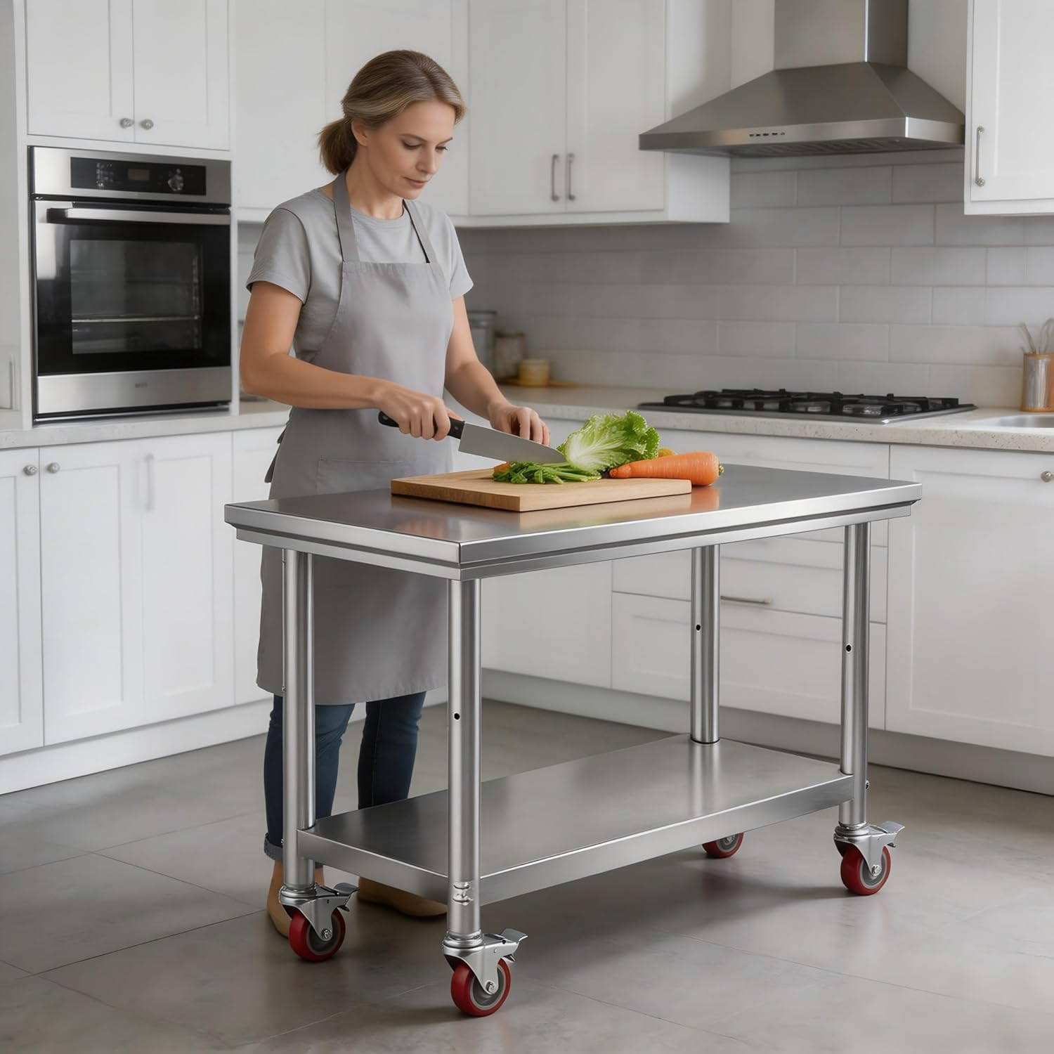Stainless Steel Prep Table with Wheels 40×20 in Kitchen Prep Table Commercial He