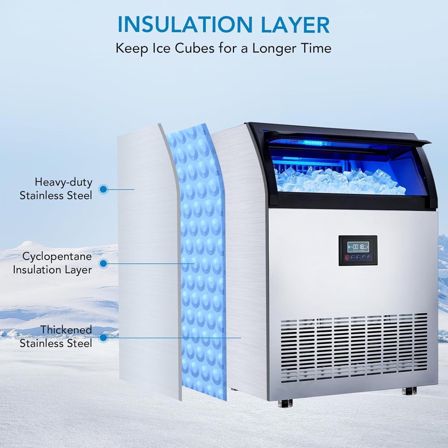 Commercial Ice Maker , 120lbs/24H Undercounter Ice Maker with 33LBS Storage Bin