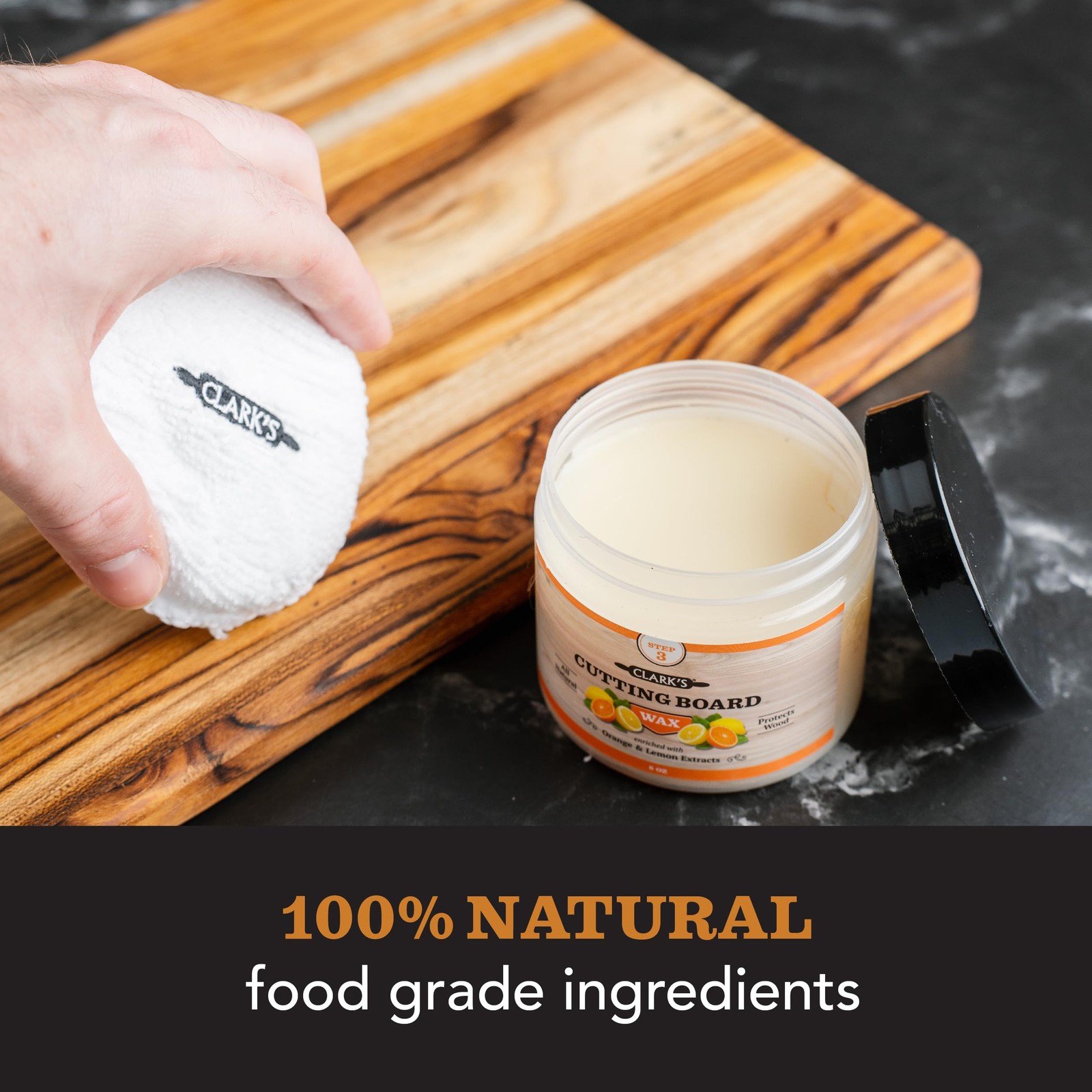 Cutting Board Finish Wax (6oz) by CLARK’S | Enriched with Lemon & Orange Oils |