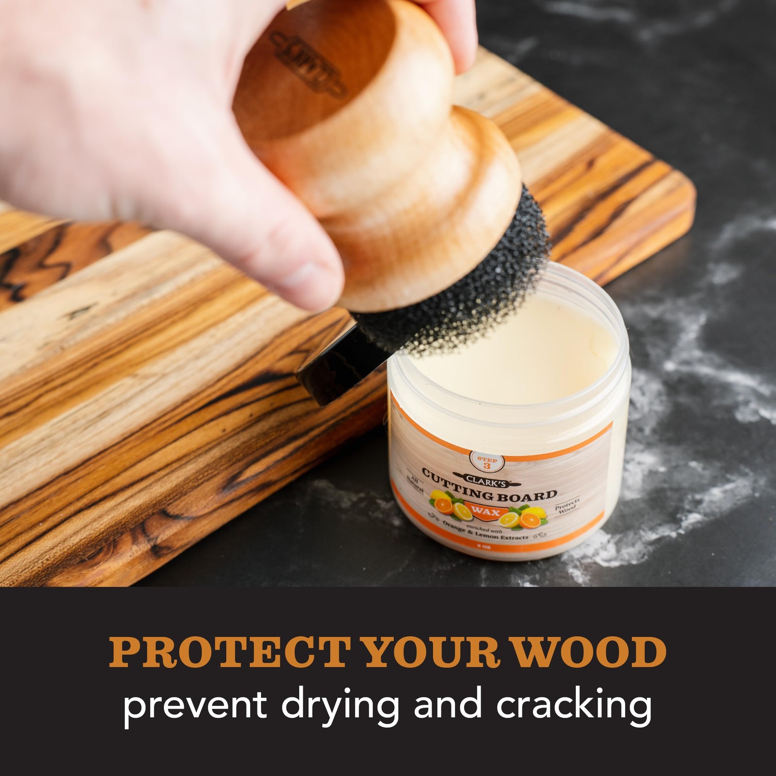 Cutting Board Finish Wax (6oz) by CLARK’S | Enriched with Lemon & Orange Oils |