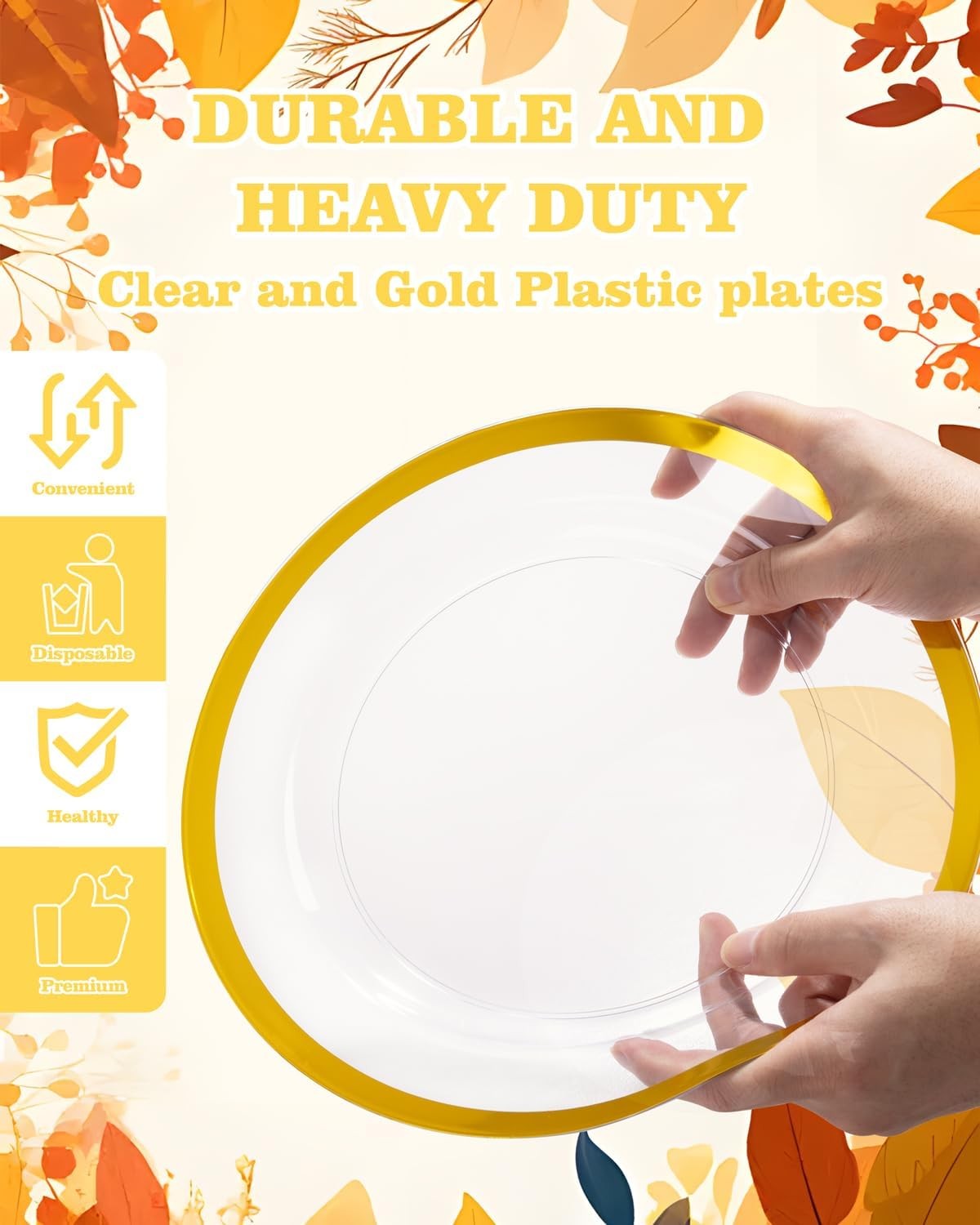 210PCS Gold Plastic Plates – Heavy Duty Clear Gold Disposable Plates Includes 30