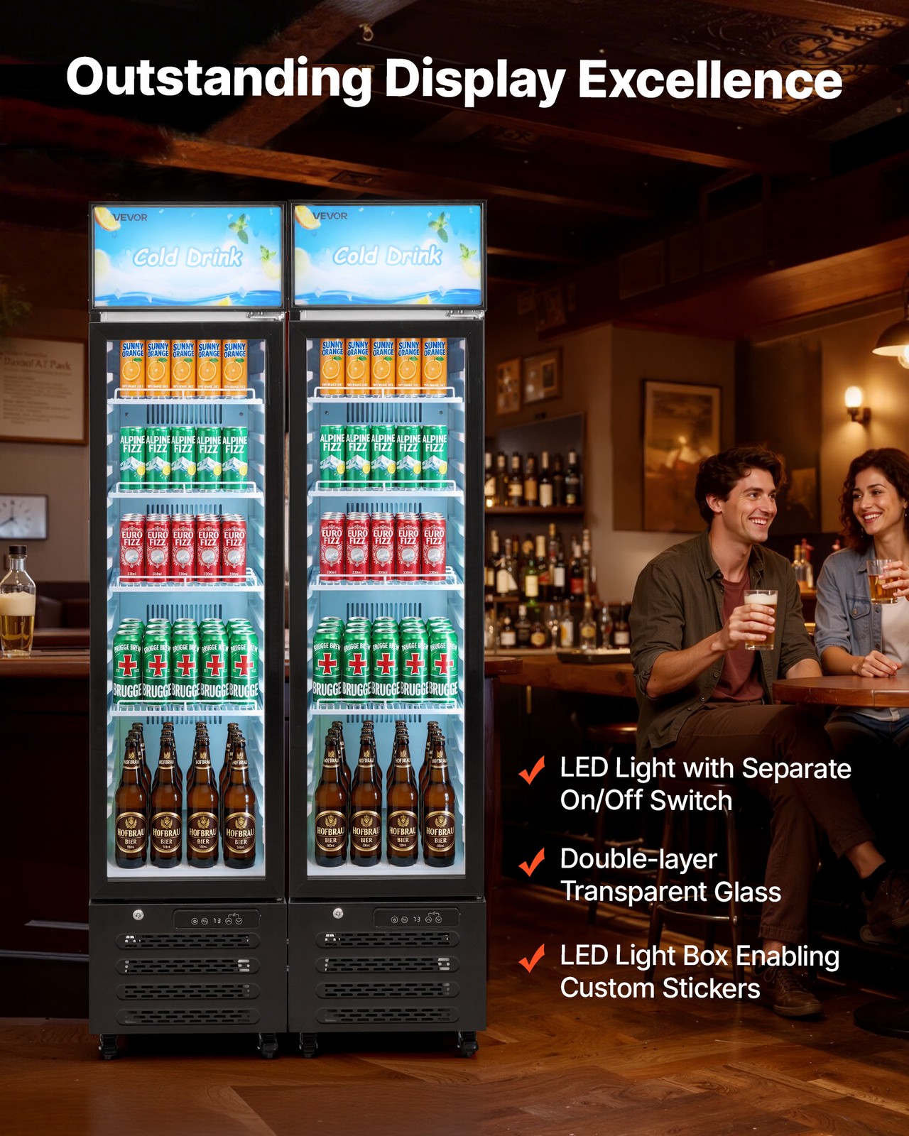 VEVOR Commercial Merchandiser Refrigerator 7.5 Cu.Ft Upright Beverage Cooler