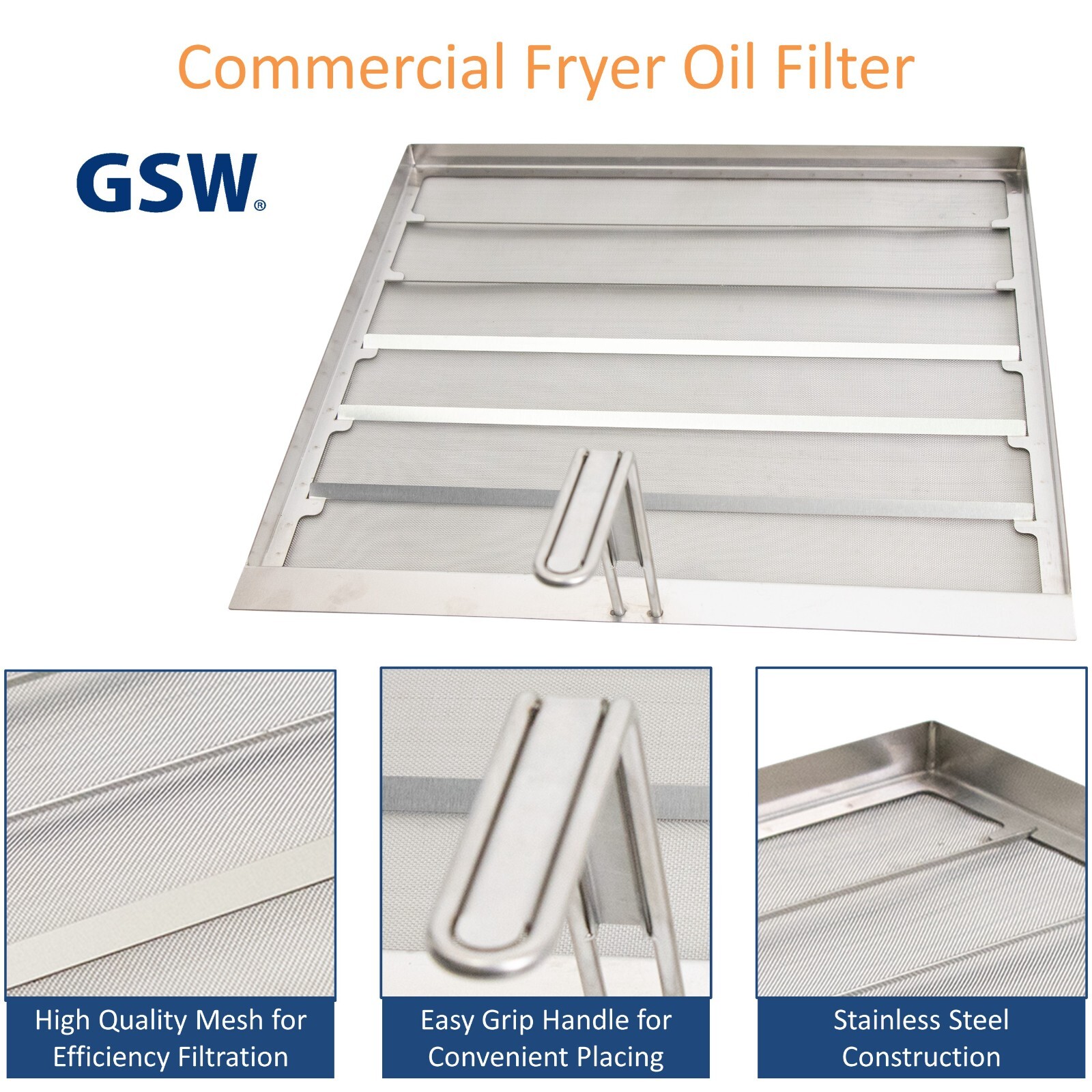 GSW Commercial Stainless Steel Deep Fryer Filter Mesh Skimmer Fryer Strainer