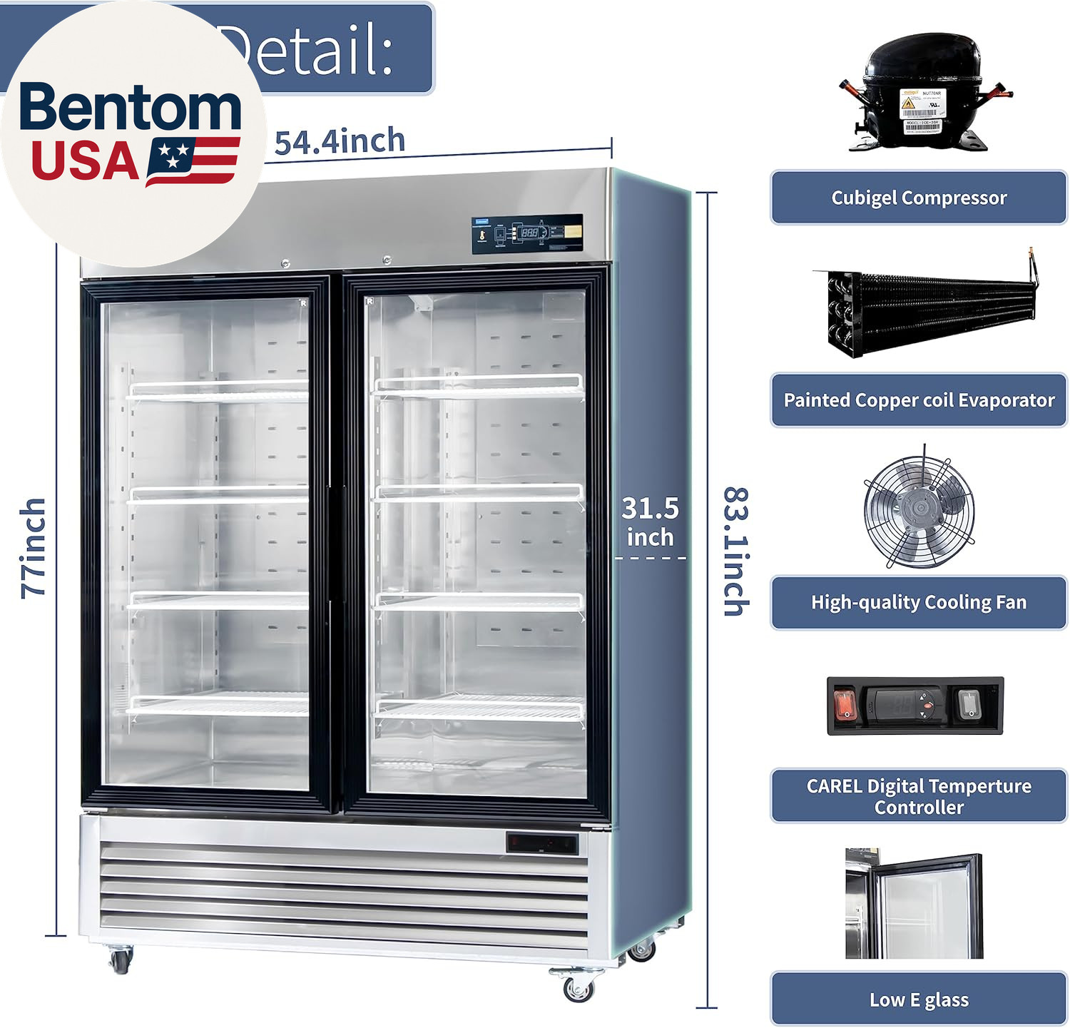 54″ W Commercial Display Refrigerator 2 Glass Door Merchandiser Reach-In 49 Cu.F