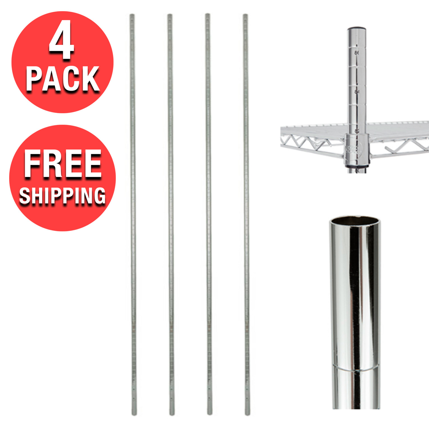 (4-Pack) 86″ NSF Chrome Metal Wire Mobile Shelves Post Stand for Shelving Unit