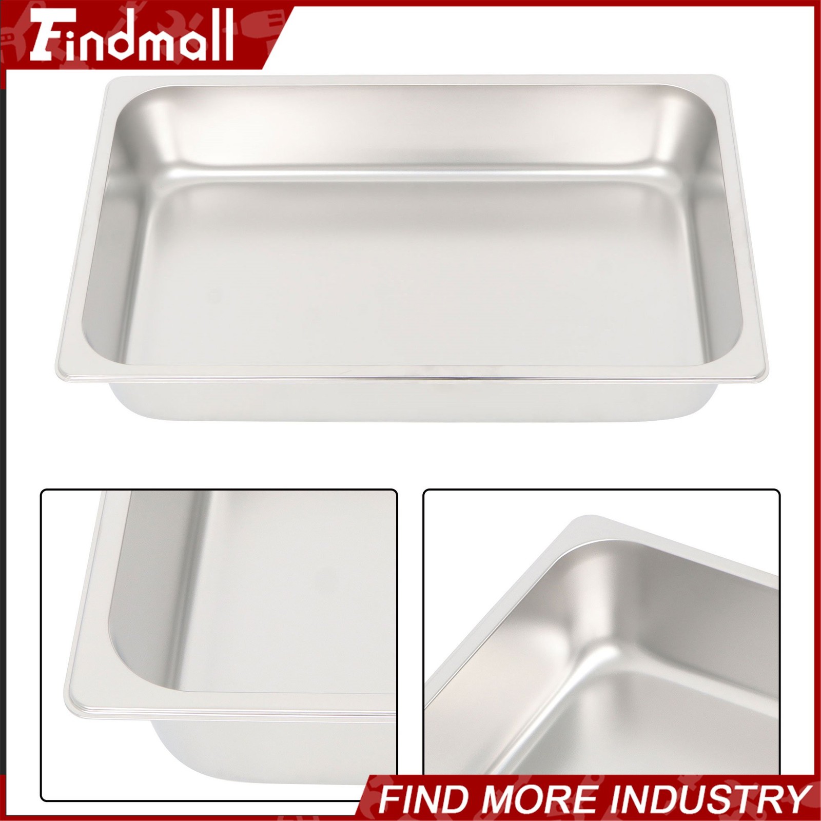 Findmall 2 Pack Stainless Steam Hotel Pan with Lid, 1/1 Size X 4 Inch Deep Steam