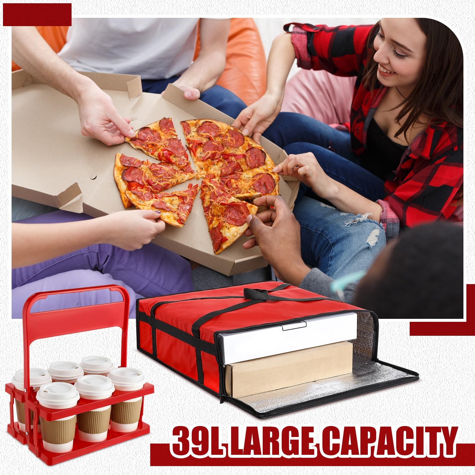 Insulated Pizza Bag Delivery Plastic Drink Carrier 20x20x6 Warmer Cooler