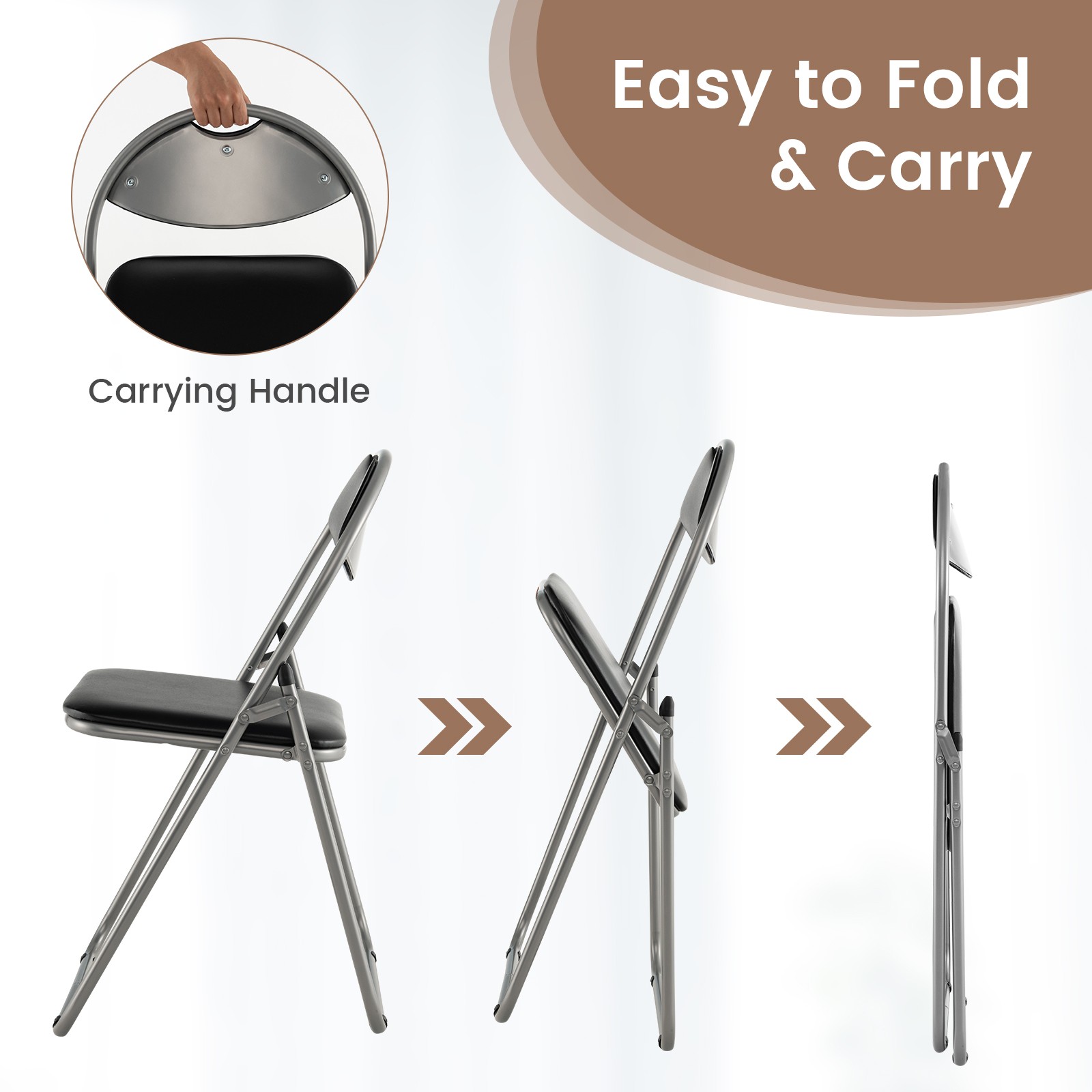 4 PCS Folding U Shape Chairs Furniture Home Outdoor Picnic Portable Black