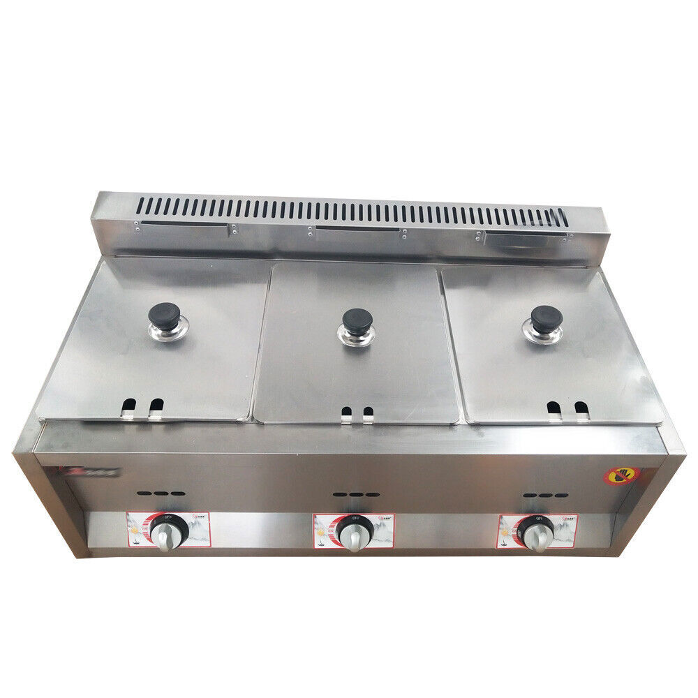 Countertop Deep Gas Fryer 3 Wells Commercial LPG NG Gas Fryer For Restaurants