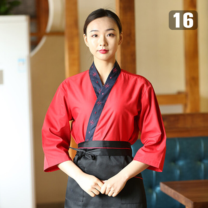 Unisex Japanese Medium Sleeve Cook Uniform Kimono Chef Sushi Restaurant Overalls