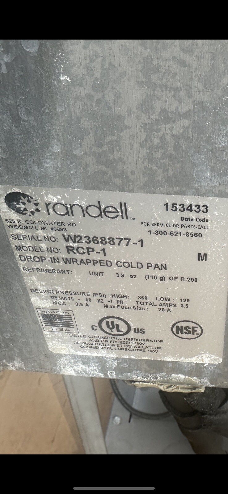 Randell Drop-in Wrapped Cold Pan RCP-1 “26×17.5”