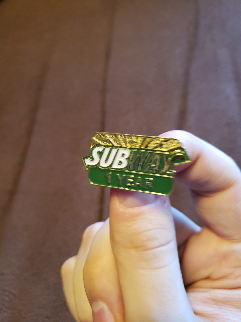 Subway Sandwich Restaurant Employee Service Award Pin 1 Year