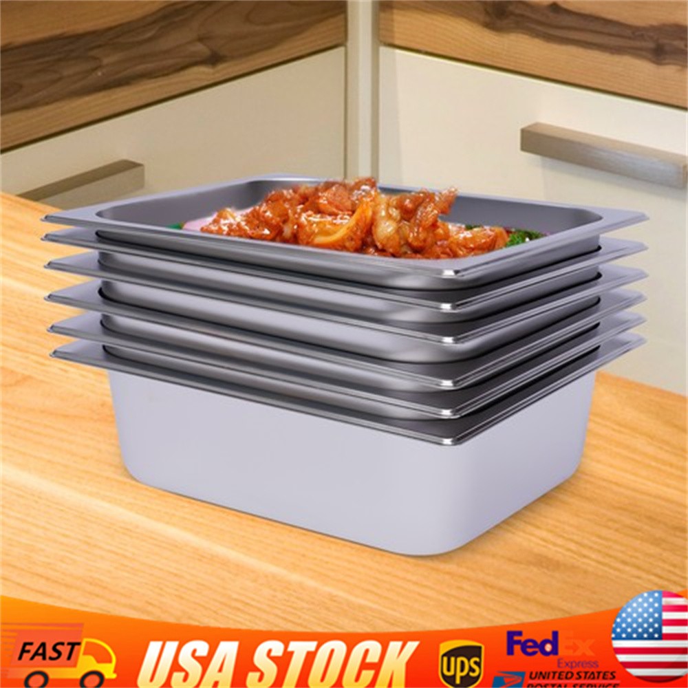 6 Pack 4″ Deep Steam Table Pans Hotel Buffet Food Prep Pan 201 Stainless Steel