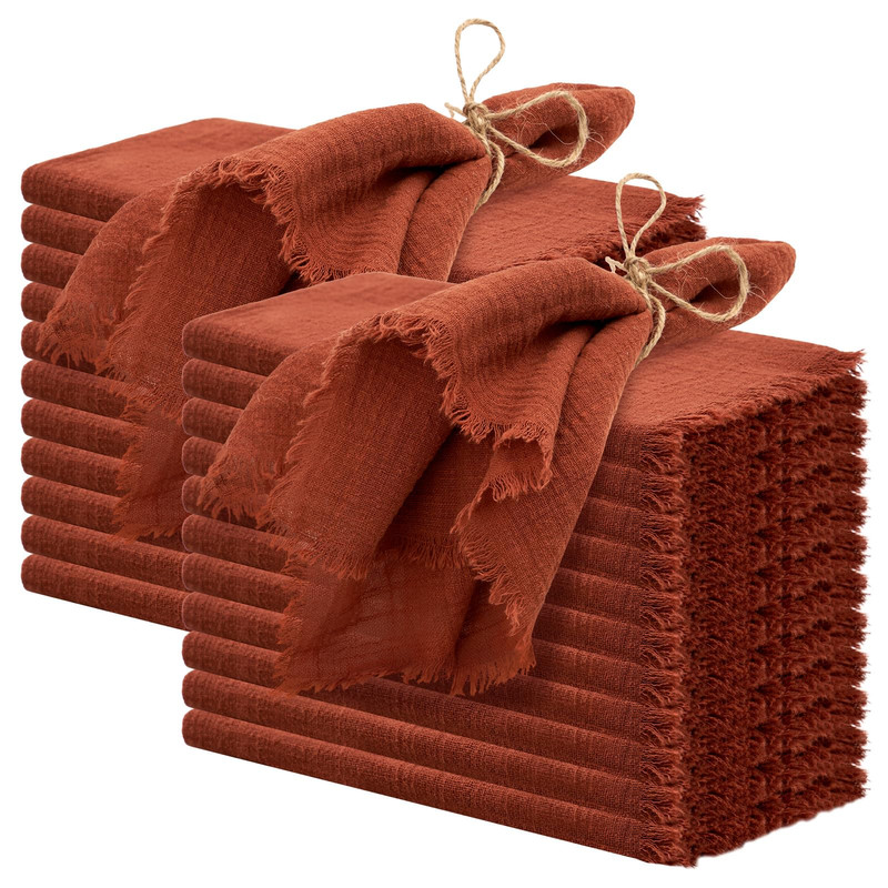 Pesonlook 60 Pcs Terracotta Handmade Cloth Napkins Fringe 16X16 Inches Cotton
