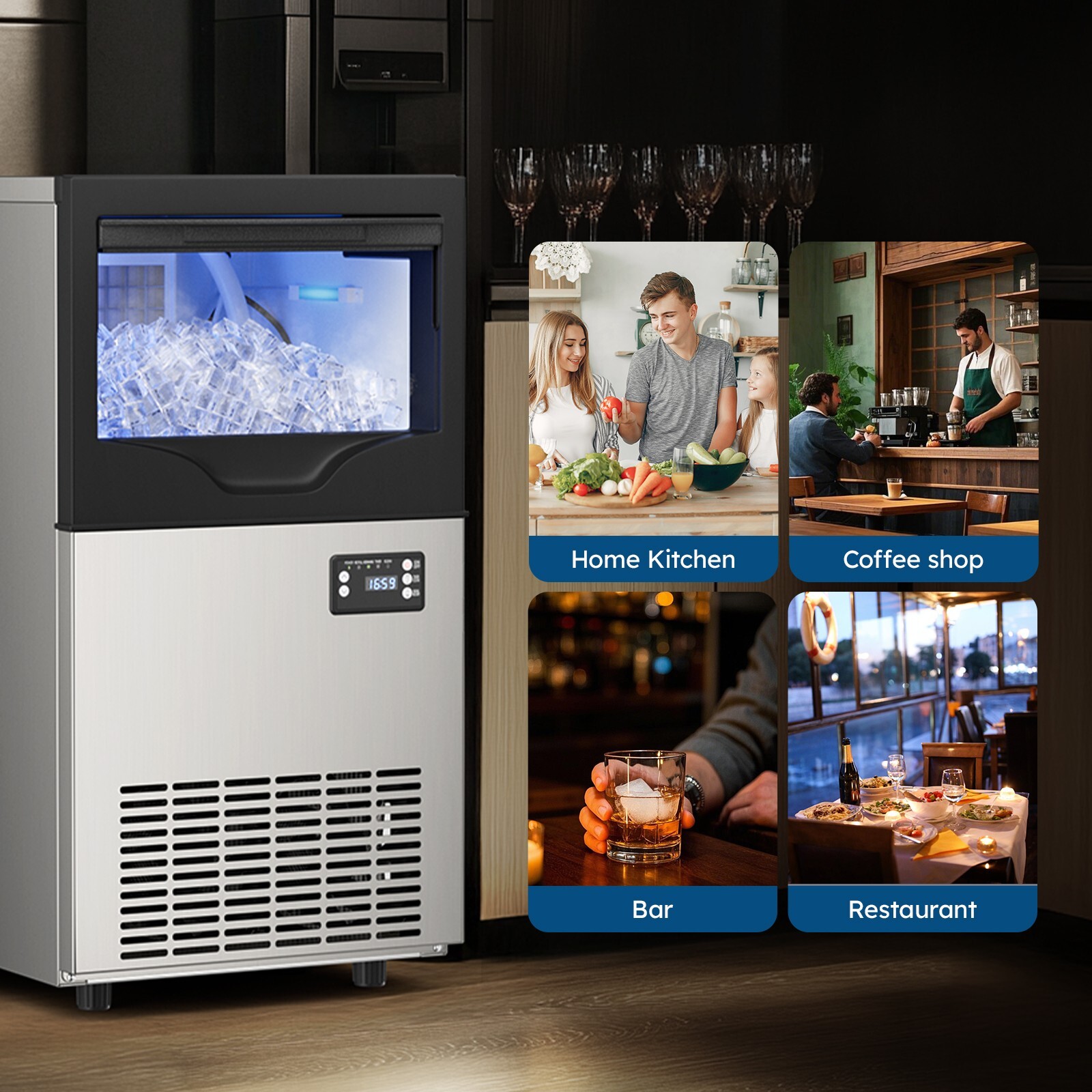 Commercial Ice Maker Machine 120LBS/24H 33LBS Bin Stainless Steel Undercounter