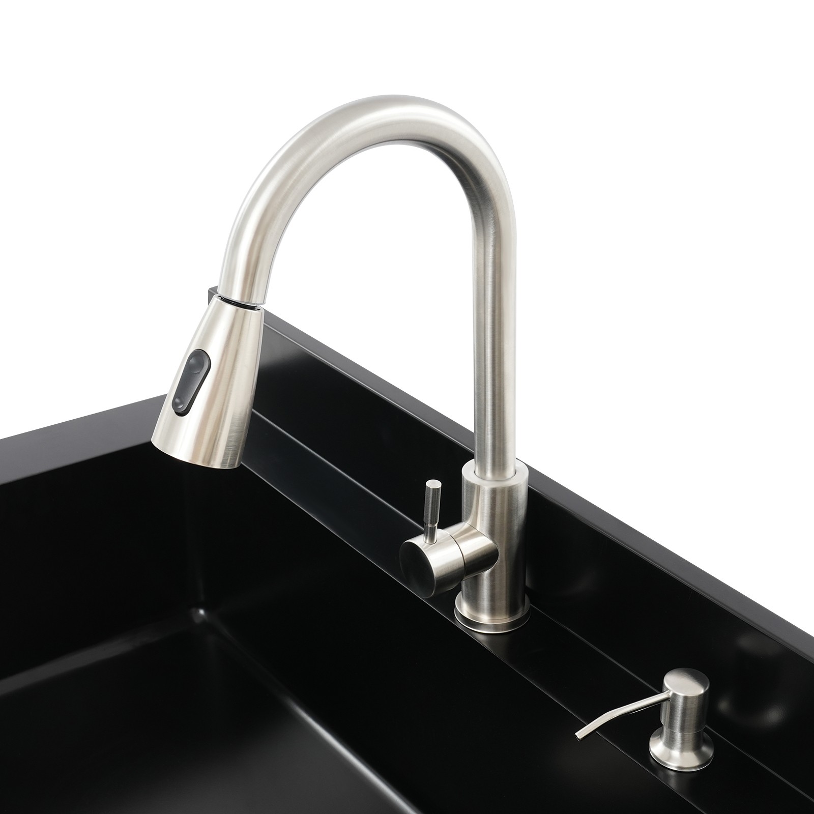 Black Freestanding Stainless Steel Utility Sink with pull-out faucet Faucet New