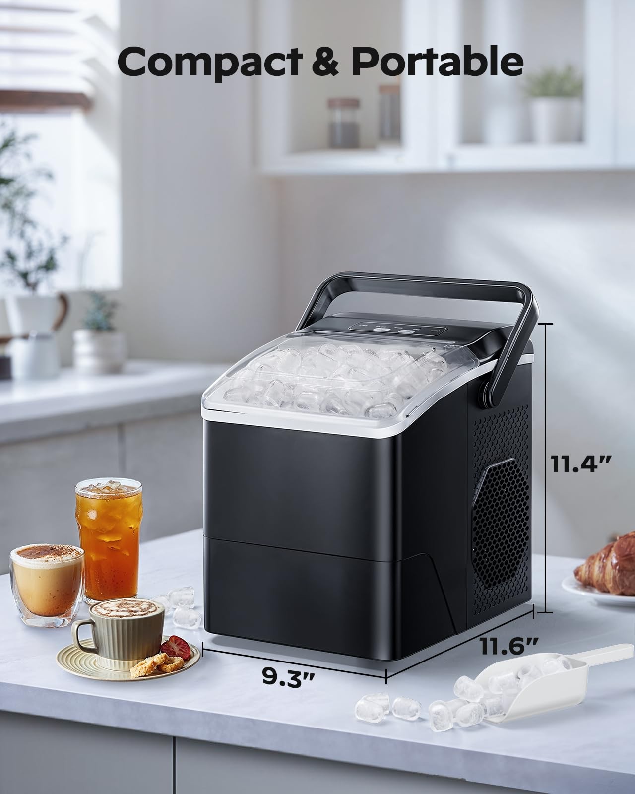 HOMEZAY Ice Maker Countertop, 9 Cubes Ready in 6 Mins, 26 lbs per Day, Black