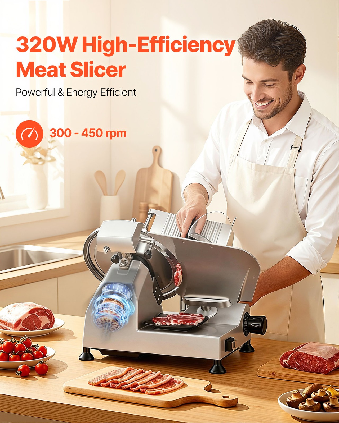 VEVOR Commercial Electric Meat Slicer Deli Food Cutter 12″ Blade 320W 350-400RPM