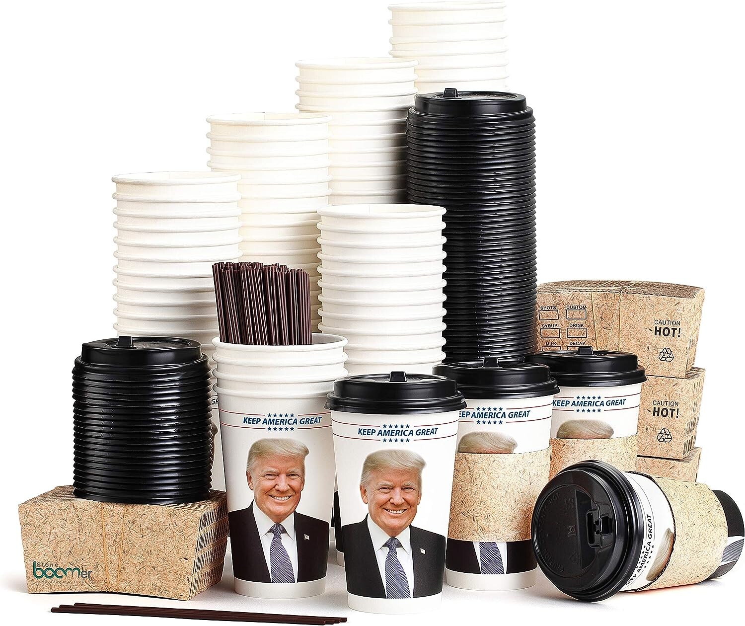 Trump Disposable Paper Cup Sets | Coffee Tea Hot Drink | 16oz | 100 Sets / Pack