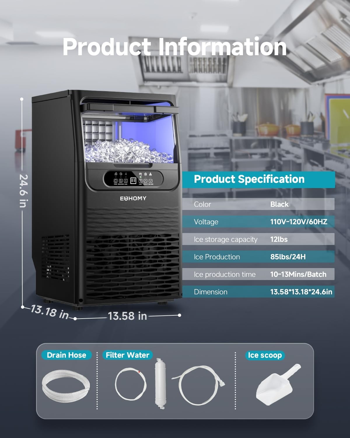 Commercial Ice Maker Machine,85lbs/24H,36 Ice Cubes in 8-12 Mins,Under Counte…