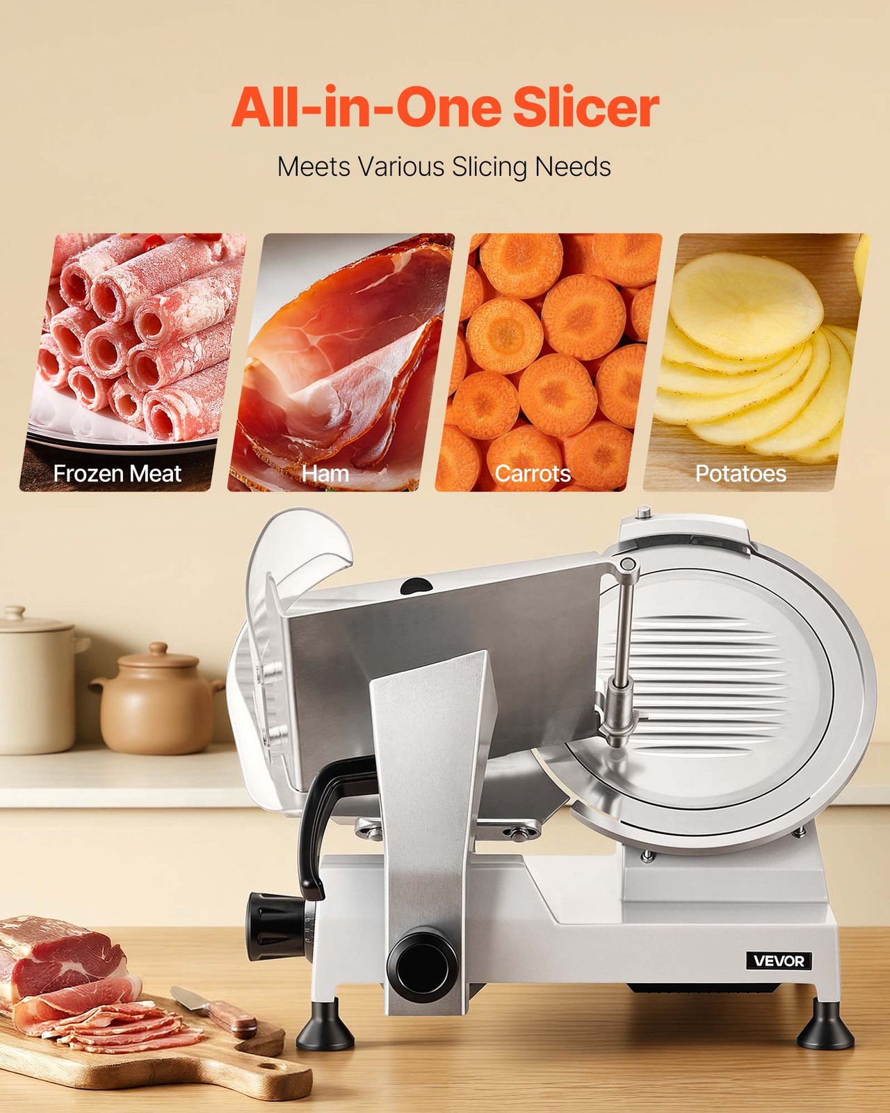 VEVOR Commercial Electric Meat Slicer Deli Food Cutter 12″ Blade 320W 350-400RPM