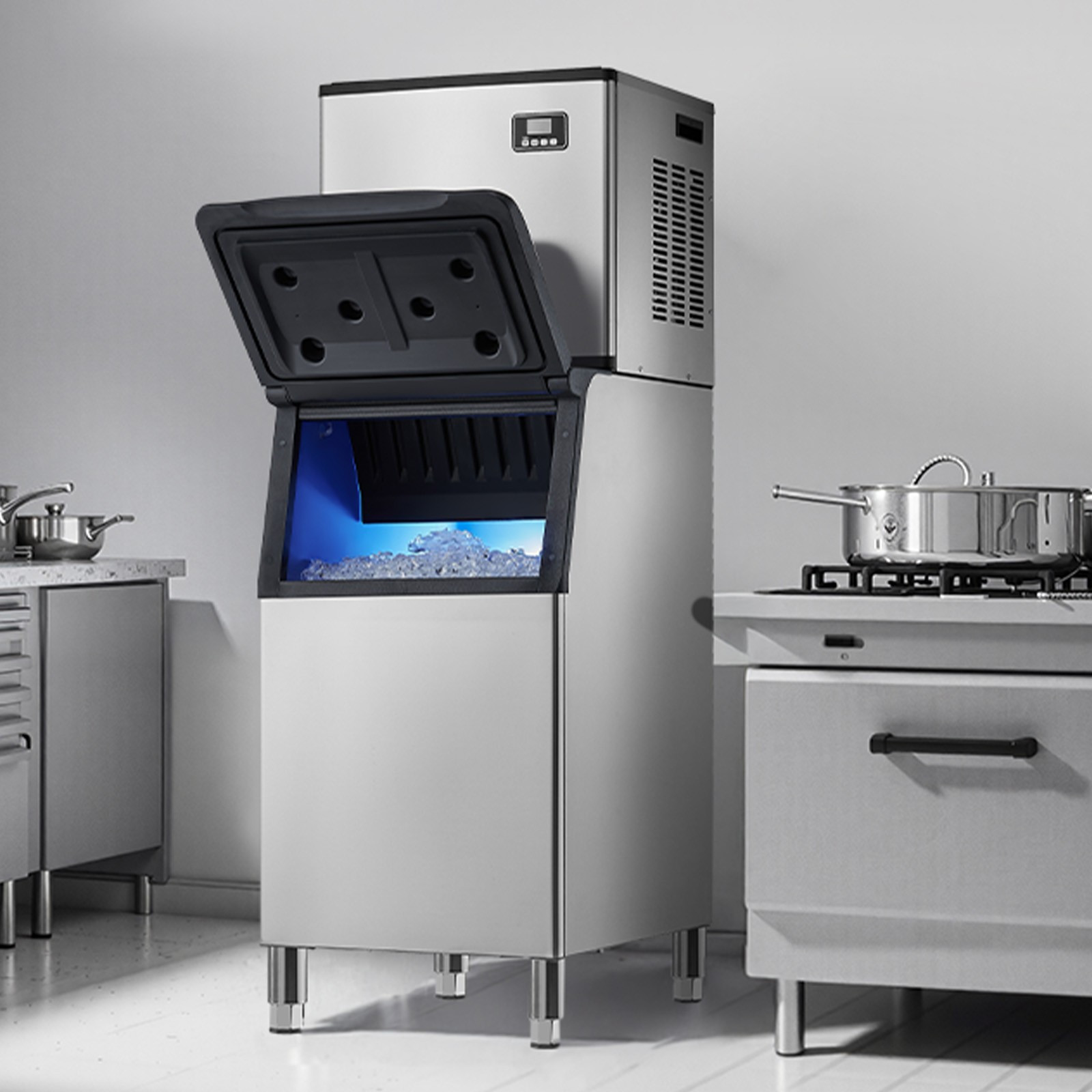 VEVOR Commercial Ice Maker 360LBS/24H with 300LBS Storage Bin Auto Self-Cleaning
