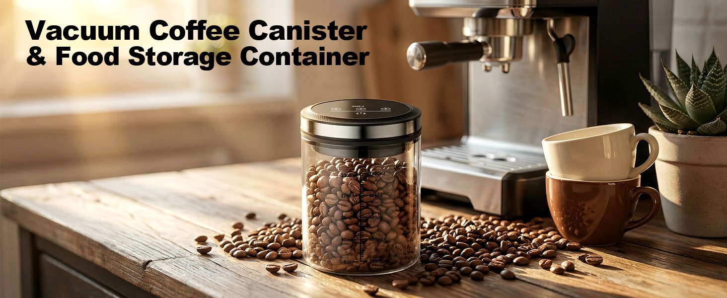 Vacuum Coffee Canister 1.2L – Airtight Food Storage Container for Coffee Beans,