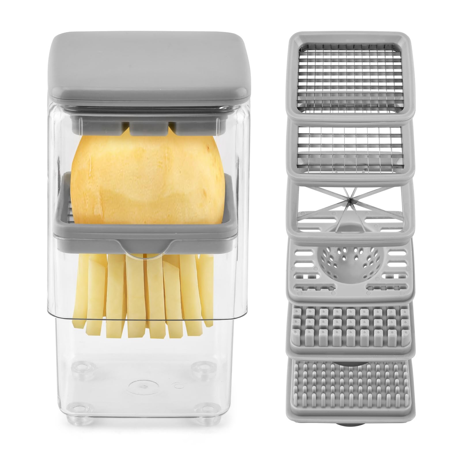 4-in-1 French Fry Cutter, Manual Veggie Chopper Potato Cutter one size, Gray