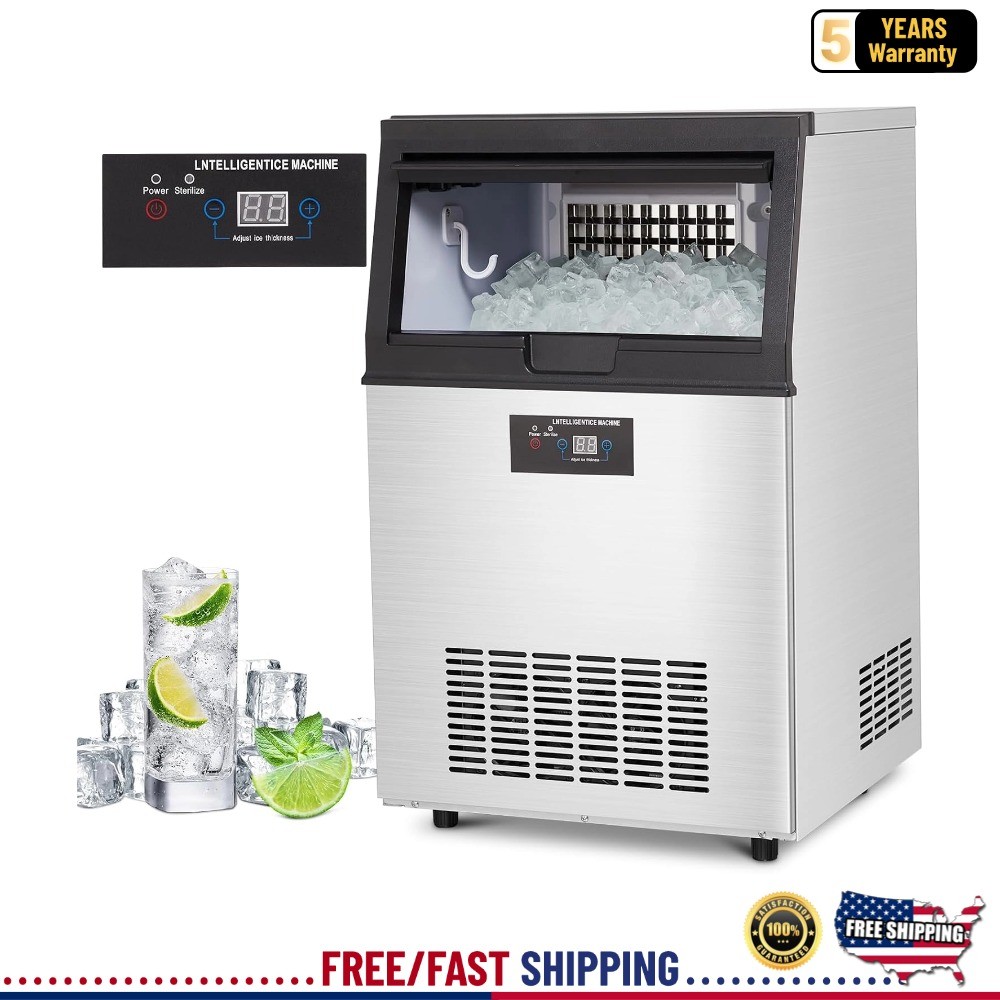 90lbs Commercial Ice Maker Machine w/ 4*8 Ice Cube Stainless Steel Under Counter